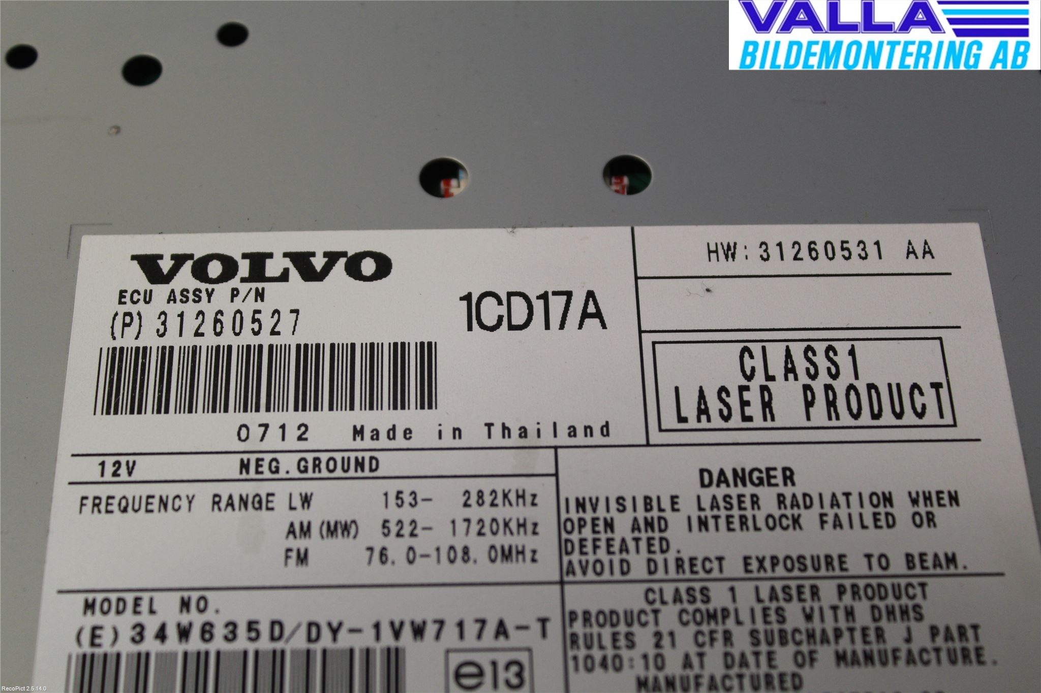 Volvo C30 07-10 Stereo Radio Med Cd