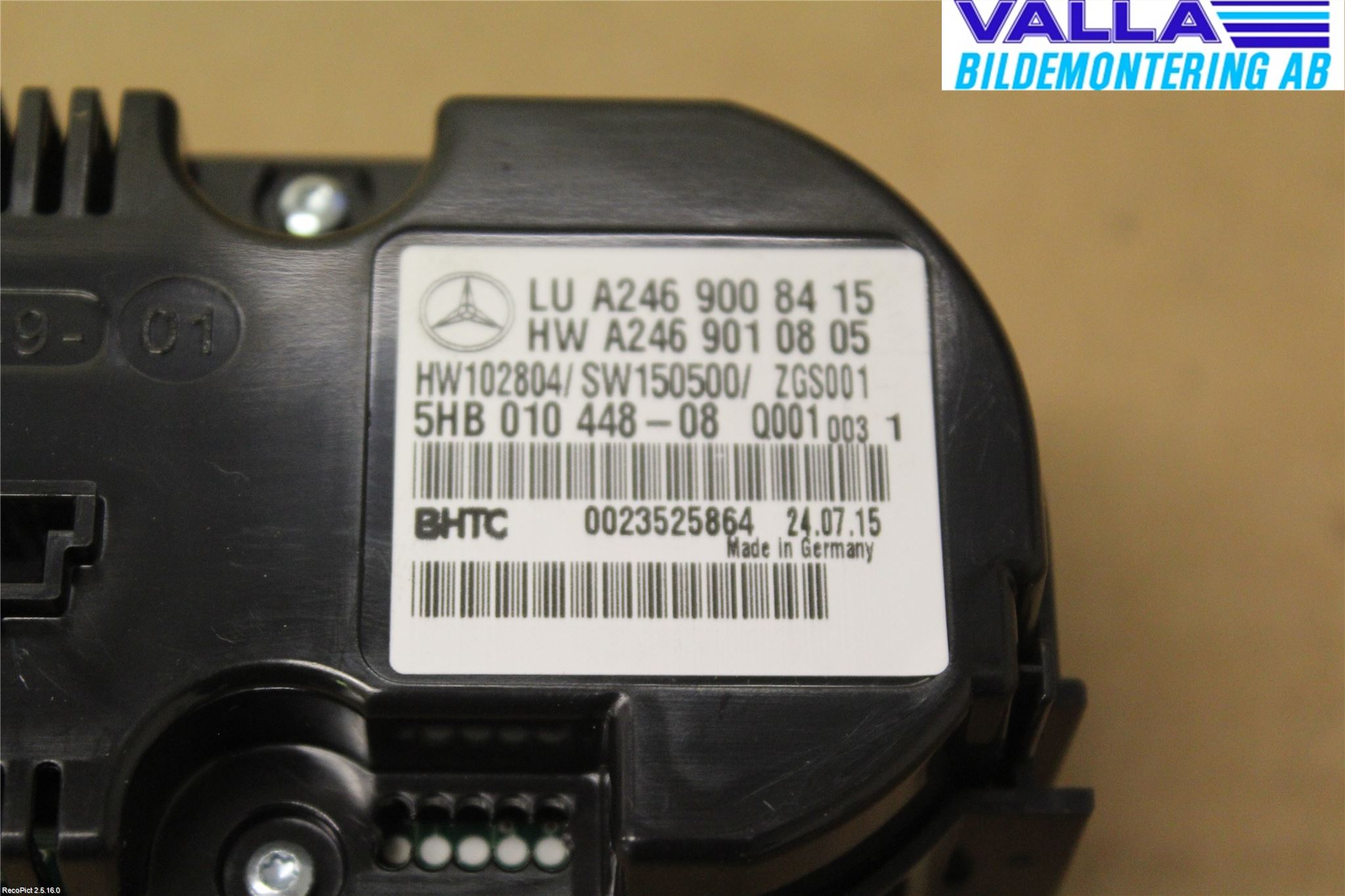 Mercedes-Benz MB CLA-KLASS (C117/X117) 13-19 Varmeapparat Panel(Regulering)