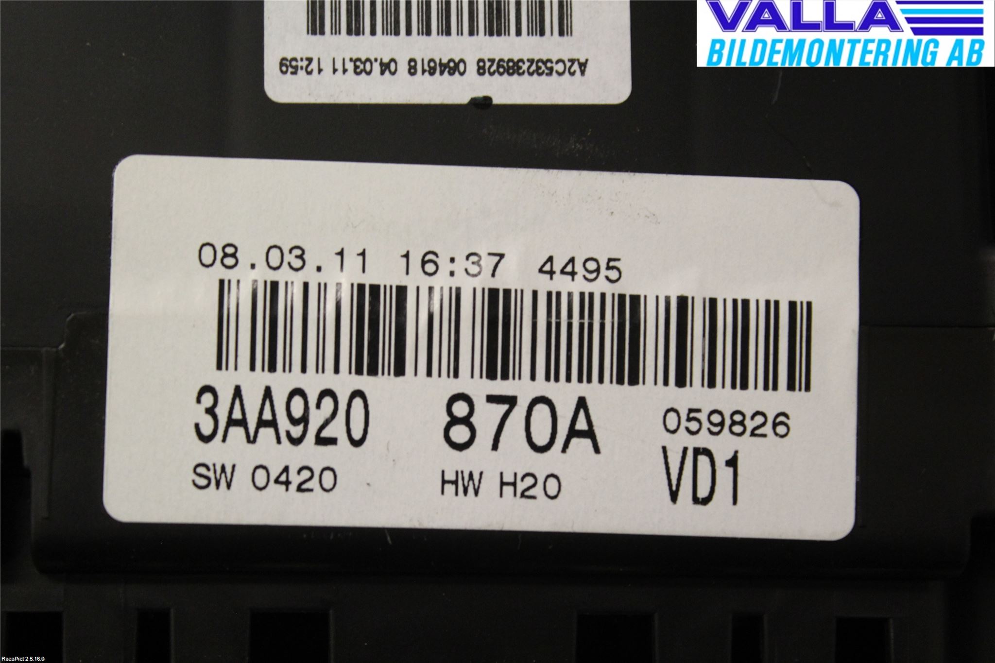Volkswagen VW PASSAT 11-14 Instr Kombinert