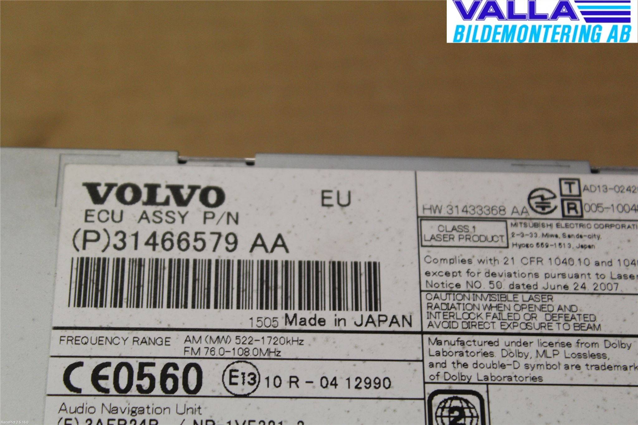 Volvo V70 14-16 Stereo Radio Med Cd