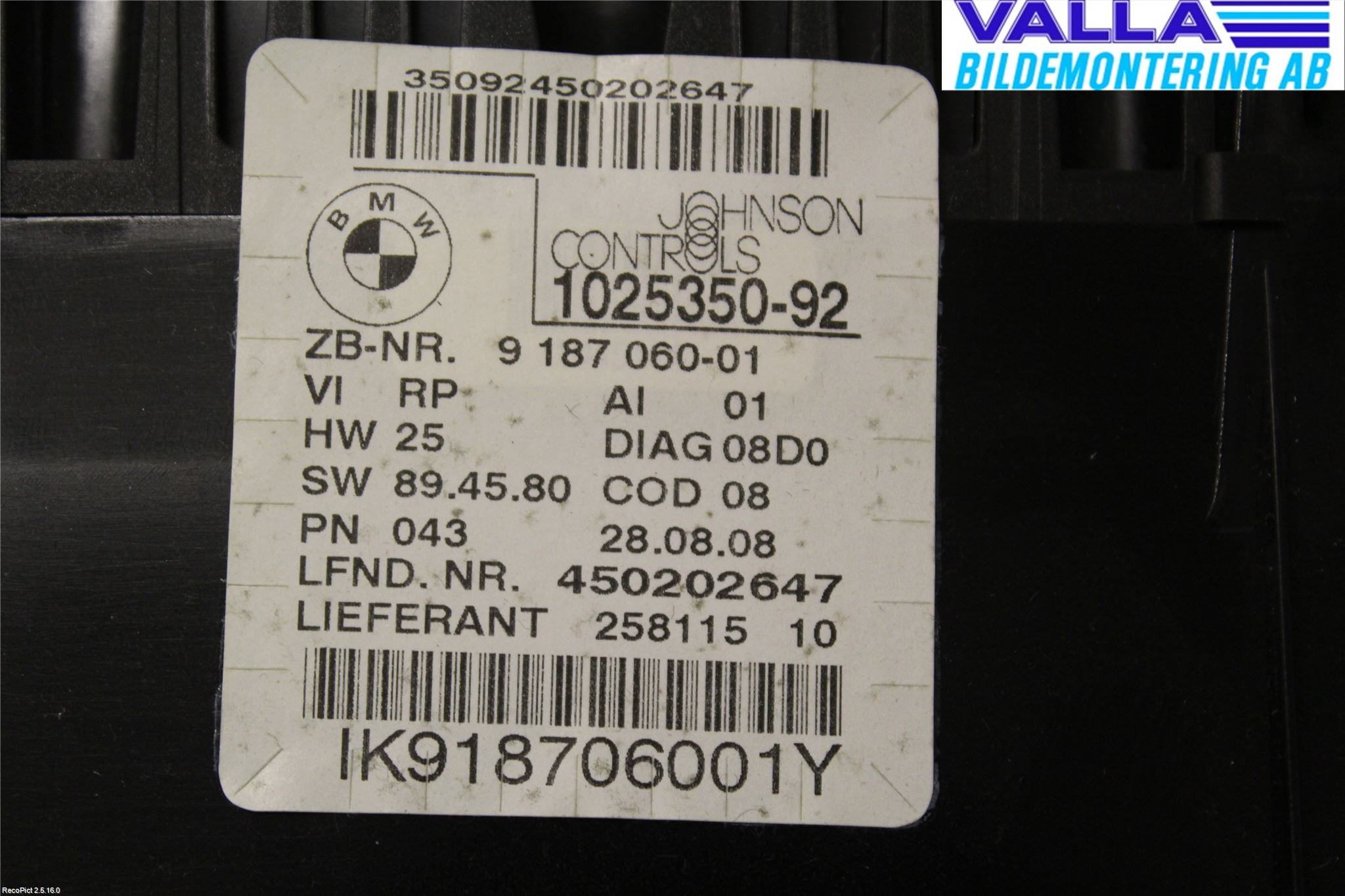 BMW 3 E90/91 SED/TOU 05-12 Instr Kombinert