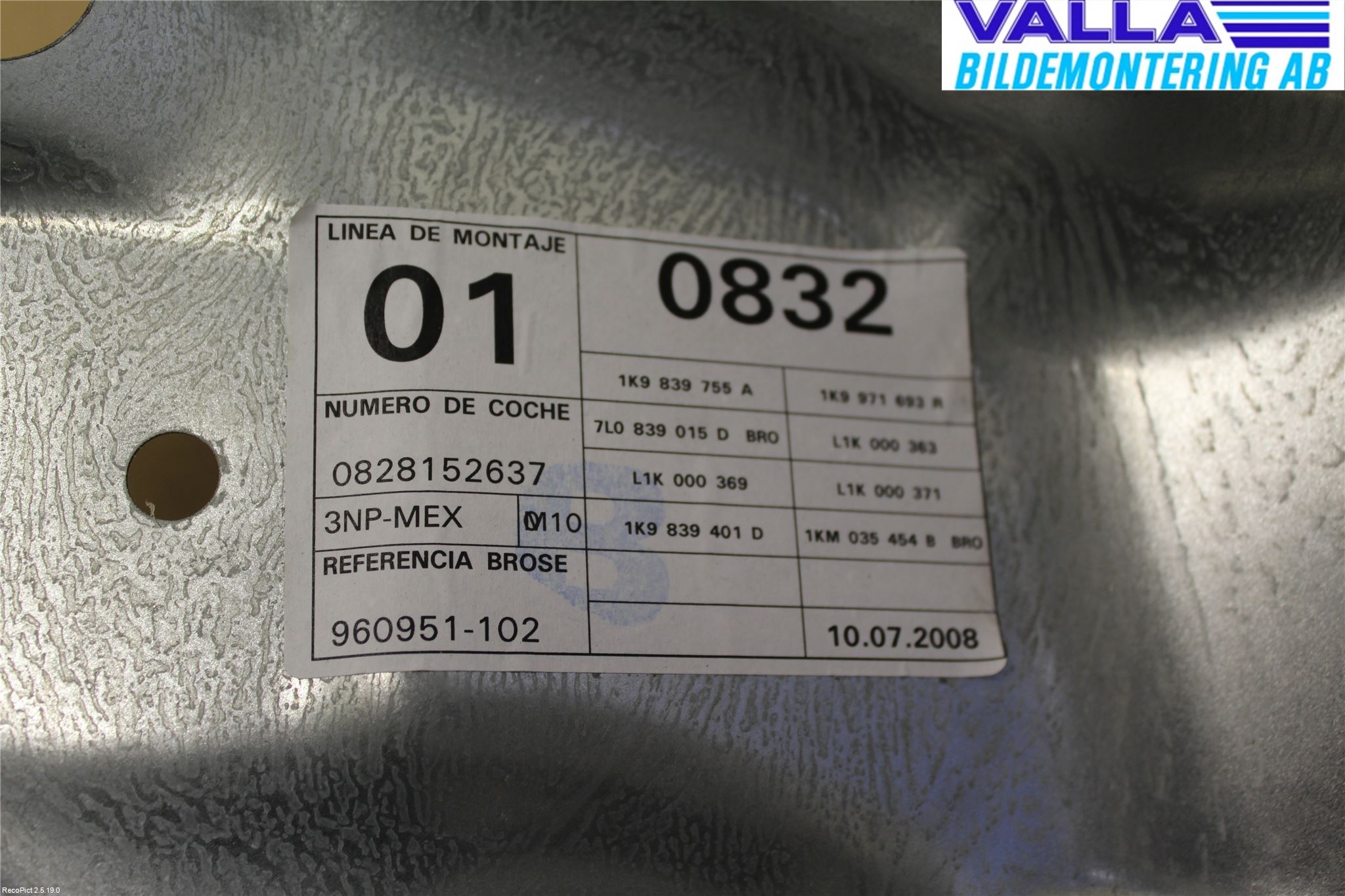 Volkswagen VW GOLF V 04-09 Vindusheis El Komp