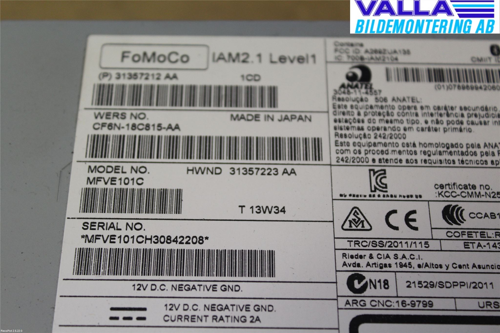 Volvo V60 14-18 Stereo Radio Med Cd