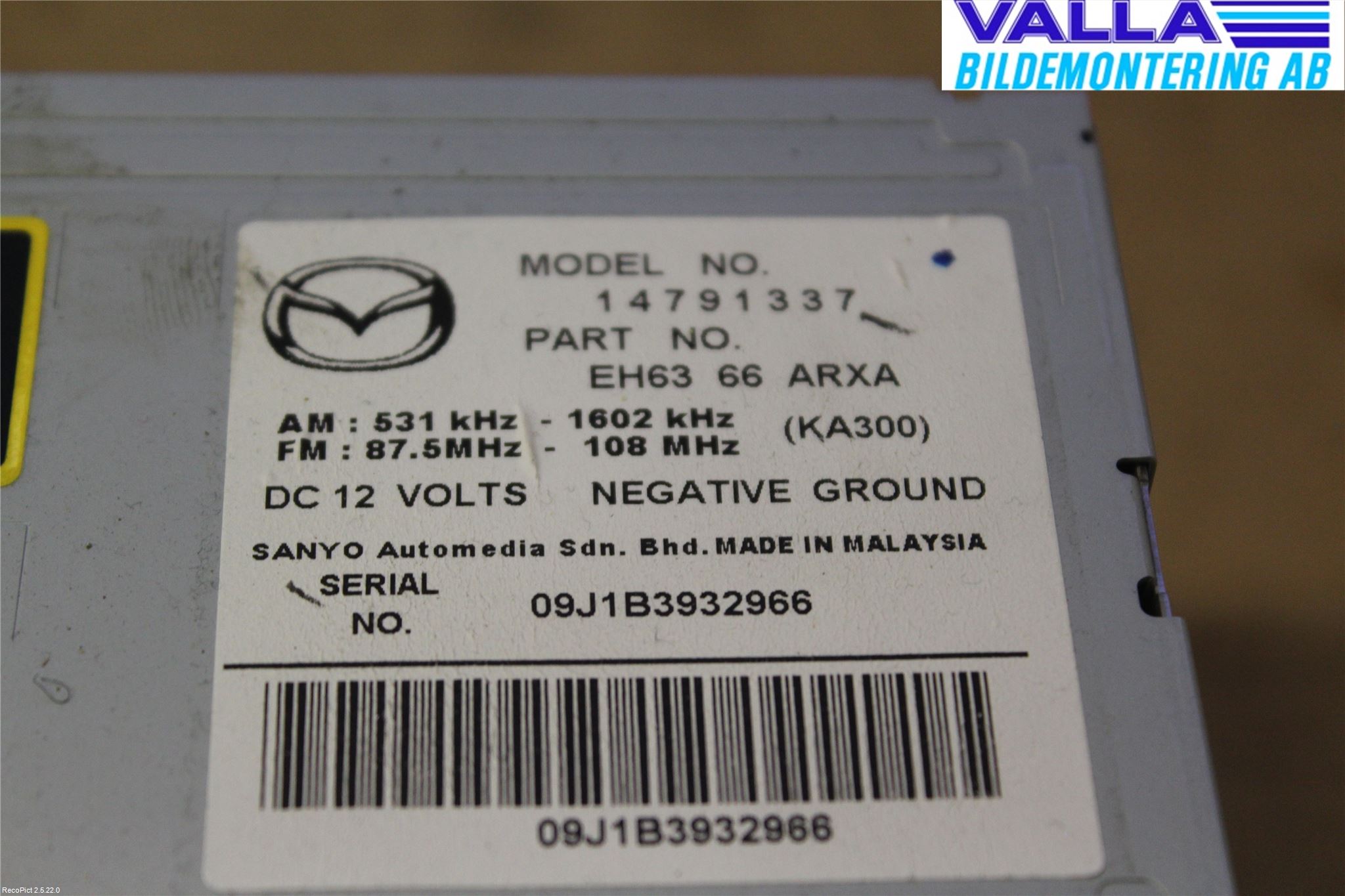 Mazda CX-7 Stereo Radio Med Cd
