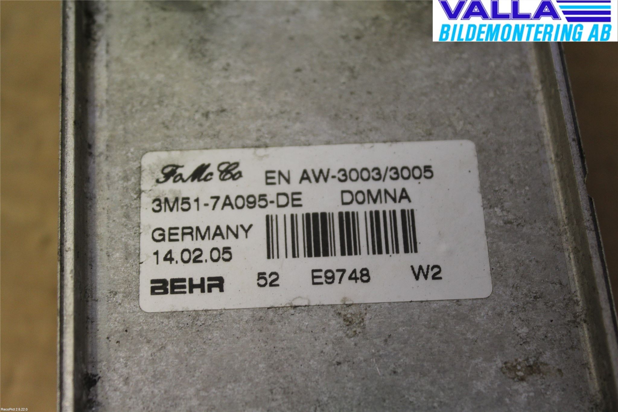 Volvo V50 04-07 Radiator Oljekjøler Motor