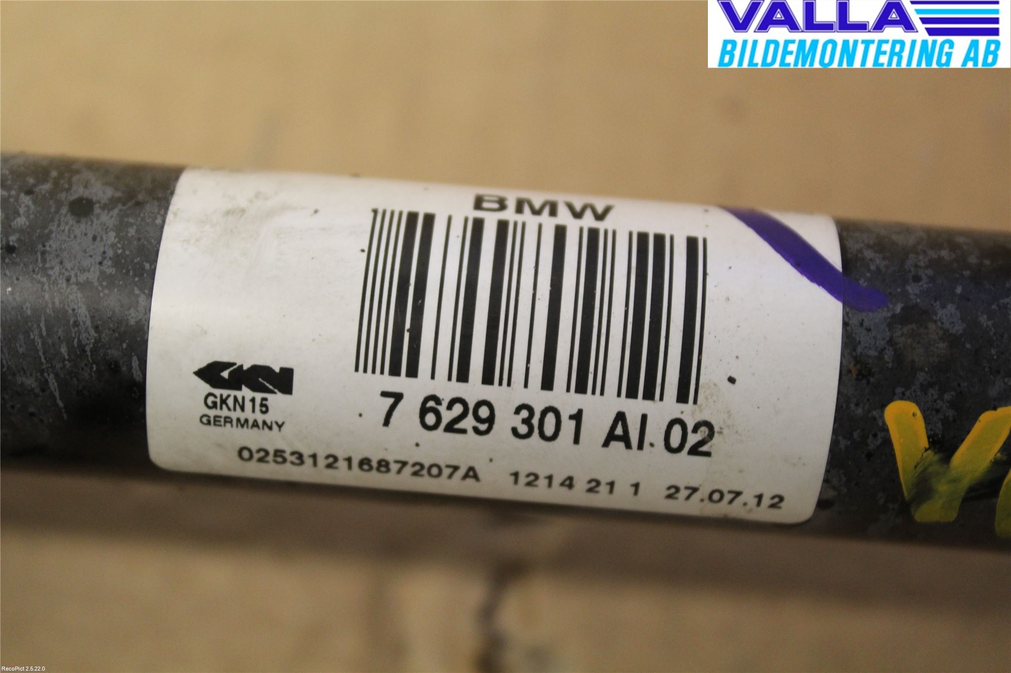 BMW 1 F20/F21 11-19 Drivaksel Bak Kompl Venstre