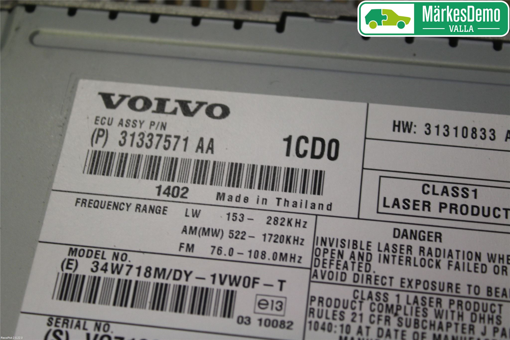 Volvo V40 12-19 Stereo Radio Med Cd