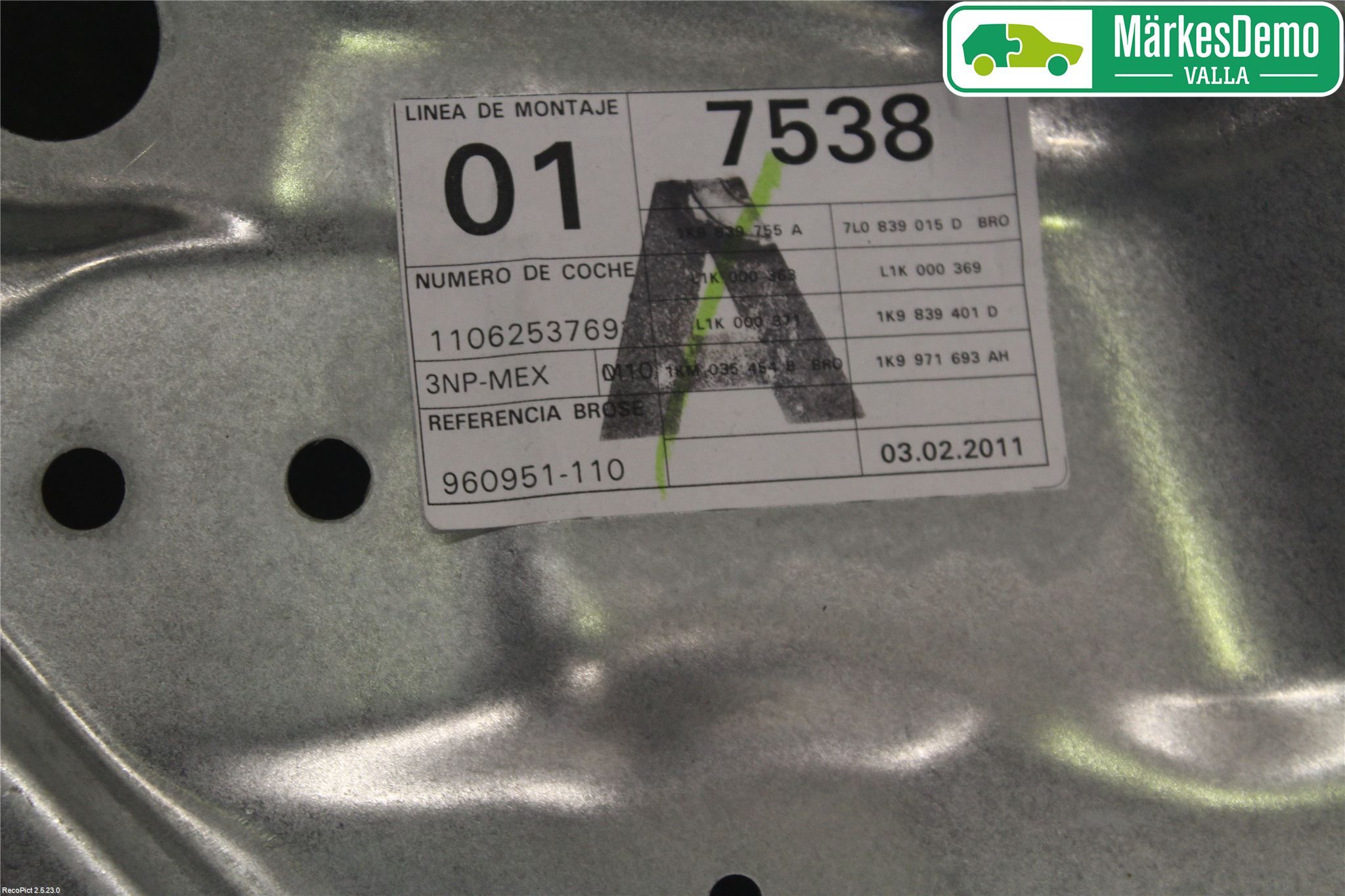 Volkswagen VW GOLF VI 09-13 Vindusheis El Komp