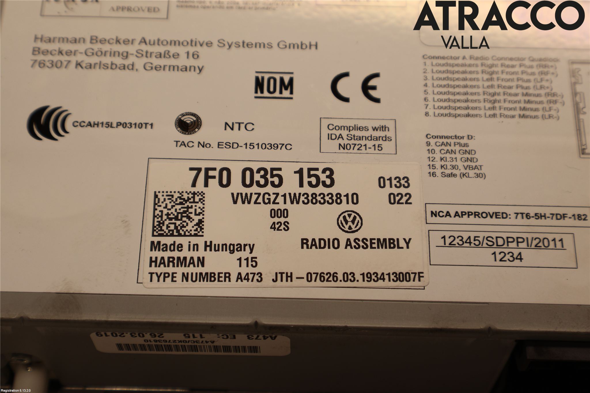 Volkswagen VW TRANSP/CARAVELLE (T6) 16-22 Stereo Radio Med Cd