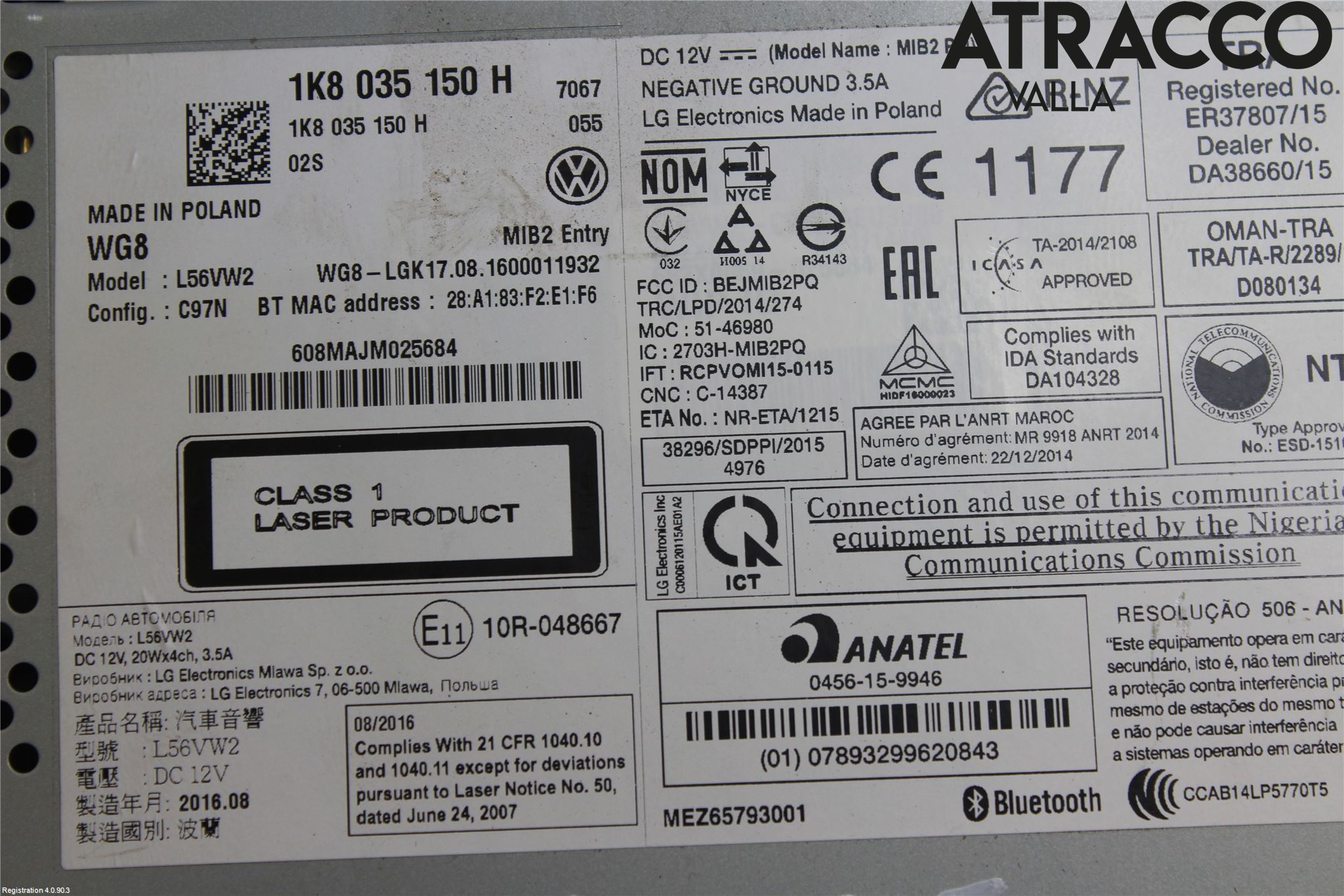 Volkswagen VW CADDY 16-20 Stereo Radio Med Cd