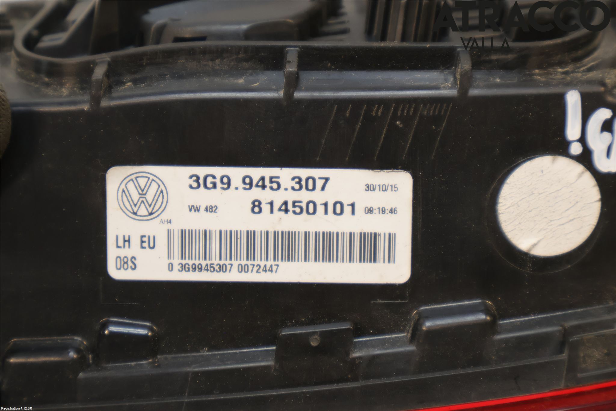 Volkswagen VW PASSAT 15-19 Baklykt Venstre  På Luke(Indre