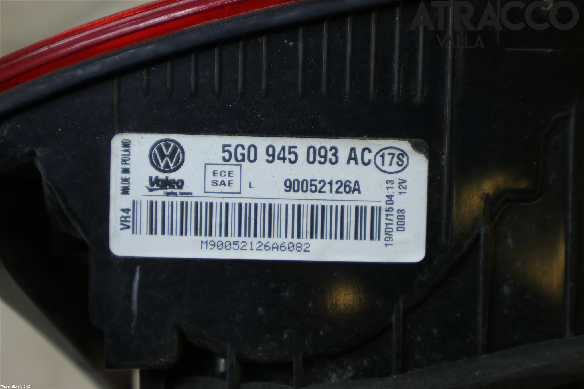 Volkswagen VW GOLF / E-GOLF VII 13-20 Baklykt Venstre  På Luke(Indre