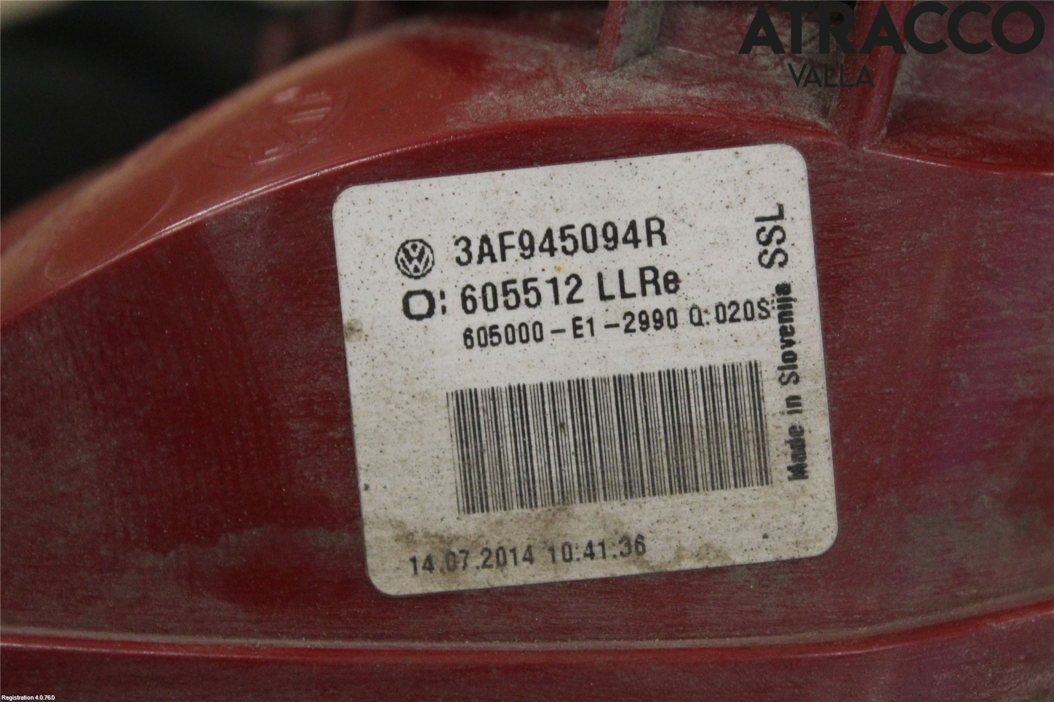 Volkswagen VW PASSAT 11-14 Baklykt Høyre  På Luke(Indre)