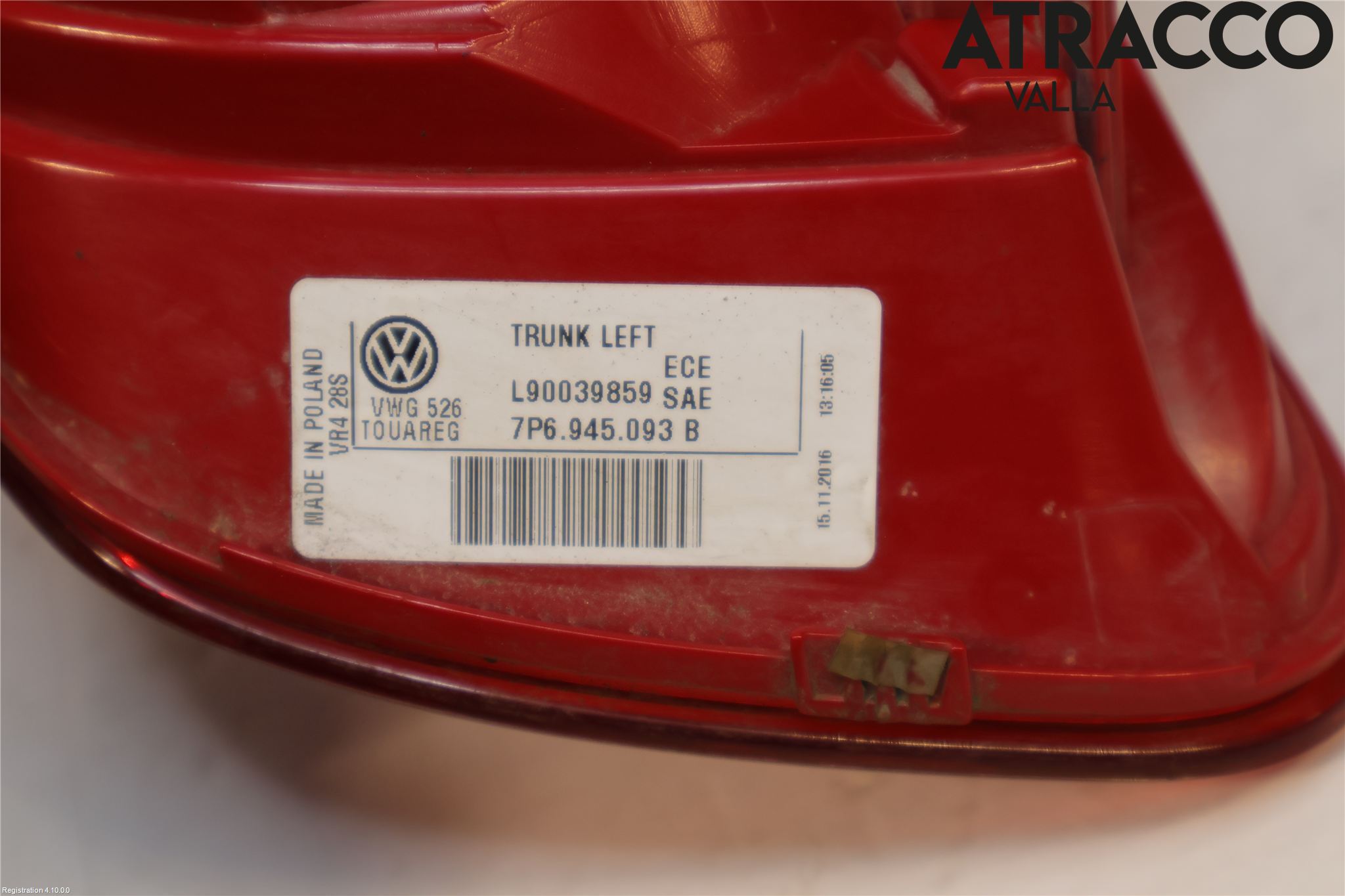 Volkswagen VW TOUAREG 7P 11-18 Baklykt Venstre  På Luke(Indre
