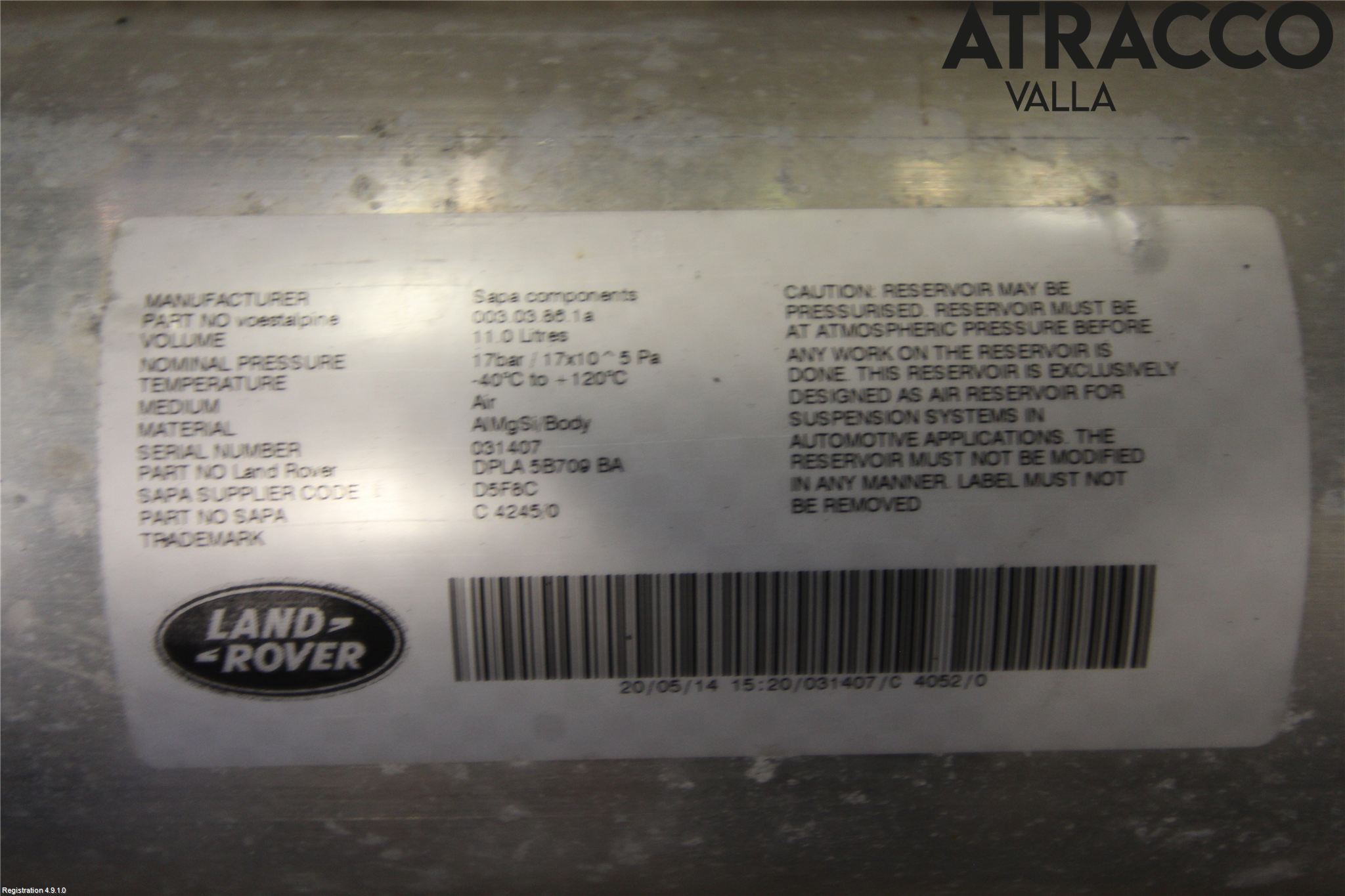 Landrover RANGE ROVER SPORT (L494) 14-22 Nivå/Lufrfrändring Trycktank