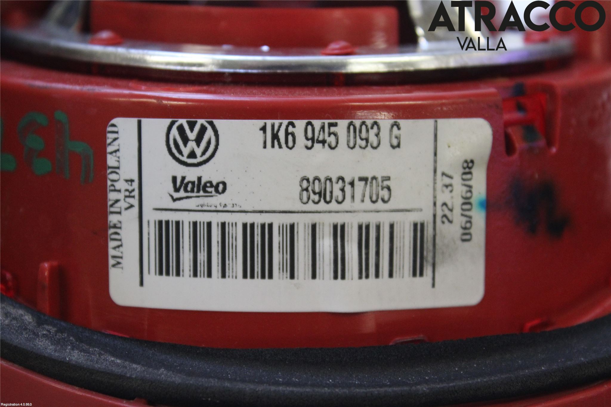 Volkswagen VW GOLF V 04-09 Baklykt Venstre  På Luke(Indre