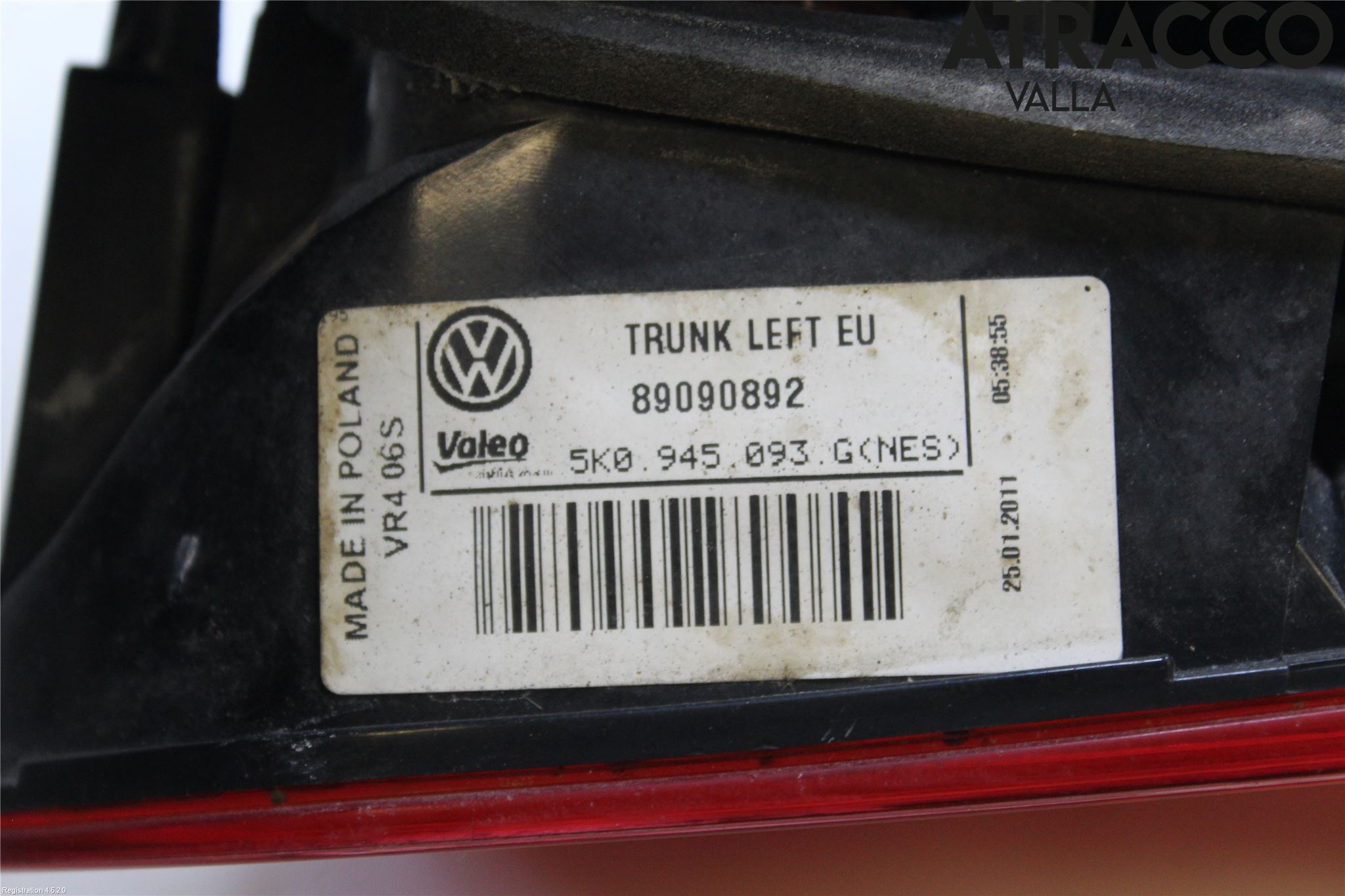 Volkswagen VW GOLF VI 09-13 Baklykt Venstre  På Luke(Indre
