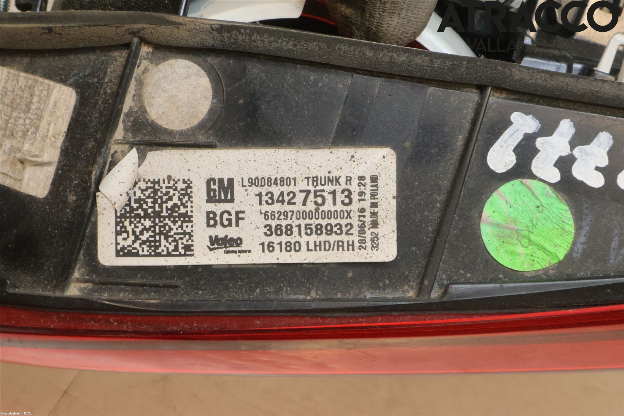 Opel ASTRA K 16-22 Baklykt Høyre  På Luke(Indre)