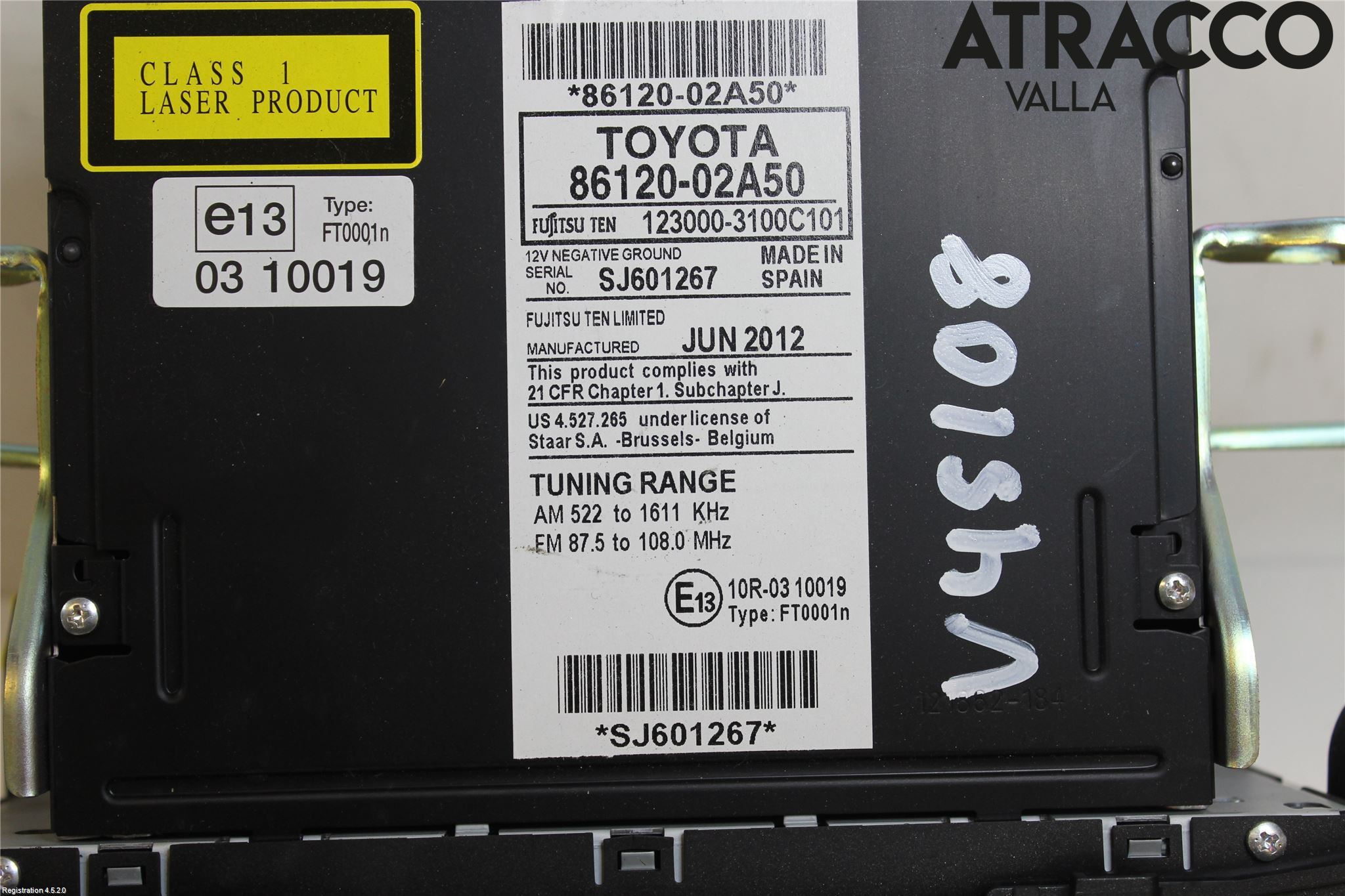 Toyota AURIS 10-12 Stereo Radio Med Cd