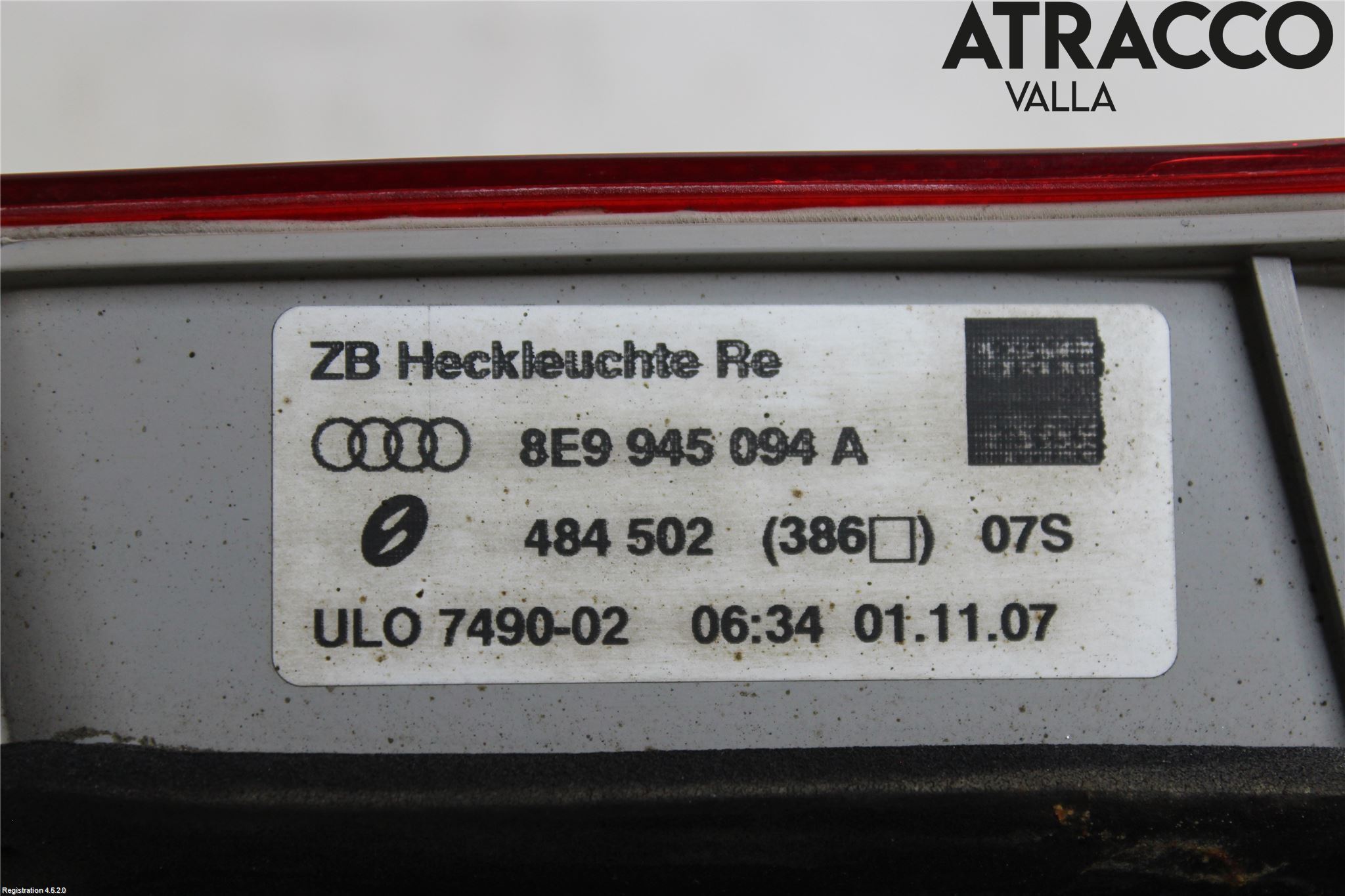 Audi A4/S4 05-07 Baklykt Høyre  På Luke(Indre)
