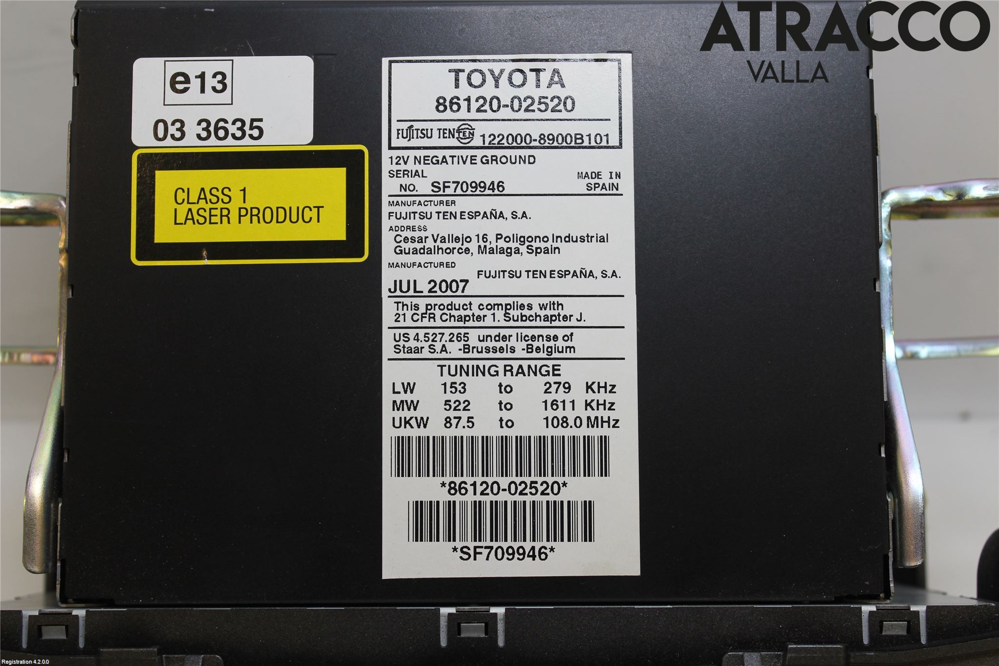Toyota AURIS 07-09 Stereo Radio Med Cd