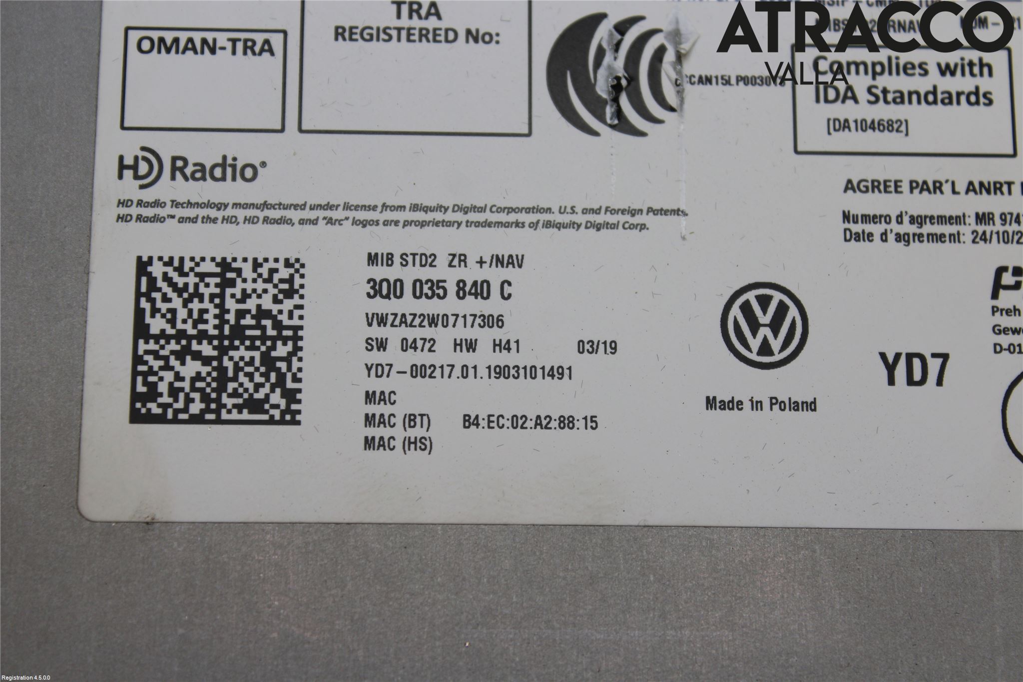 Volkswagen VW PASSAT 15-19 Stereo Radio Med Cd