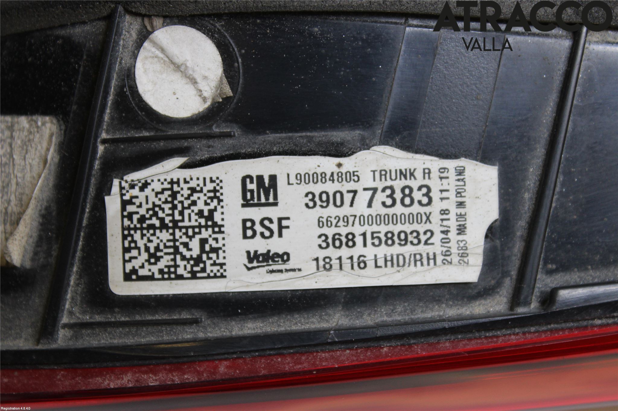 Opel ASTRA K 16-22 Baklykt Høyre  På Luke(Indre)