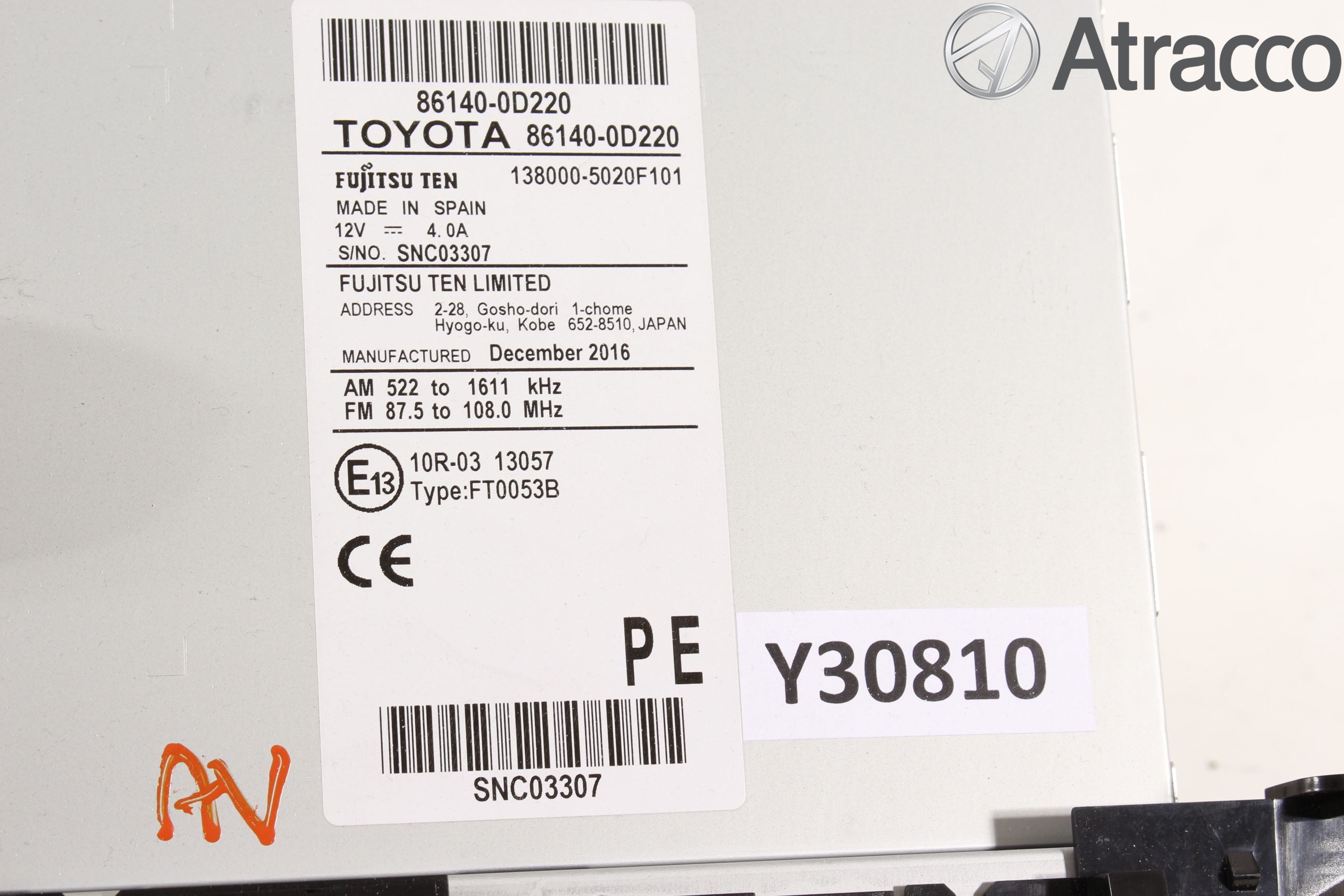 Toyota YARIS XP130 15-20 Stereo Radio Med Cd