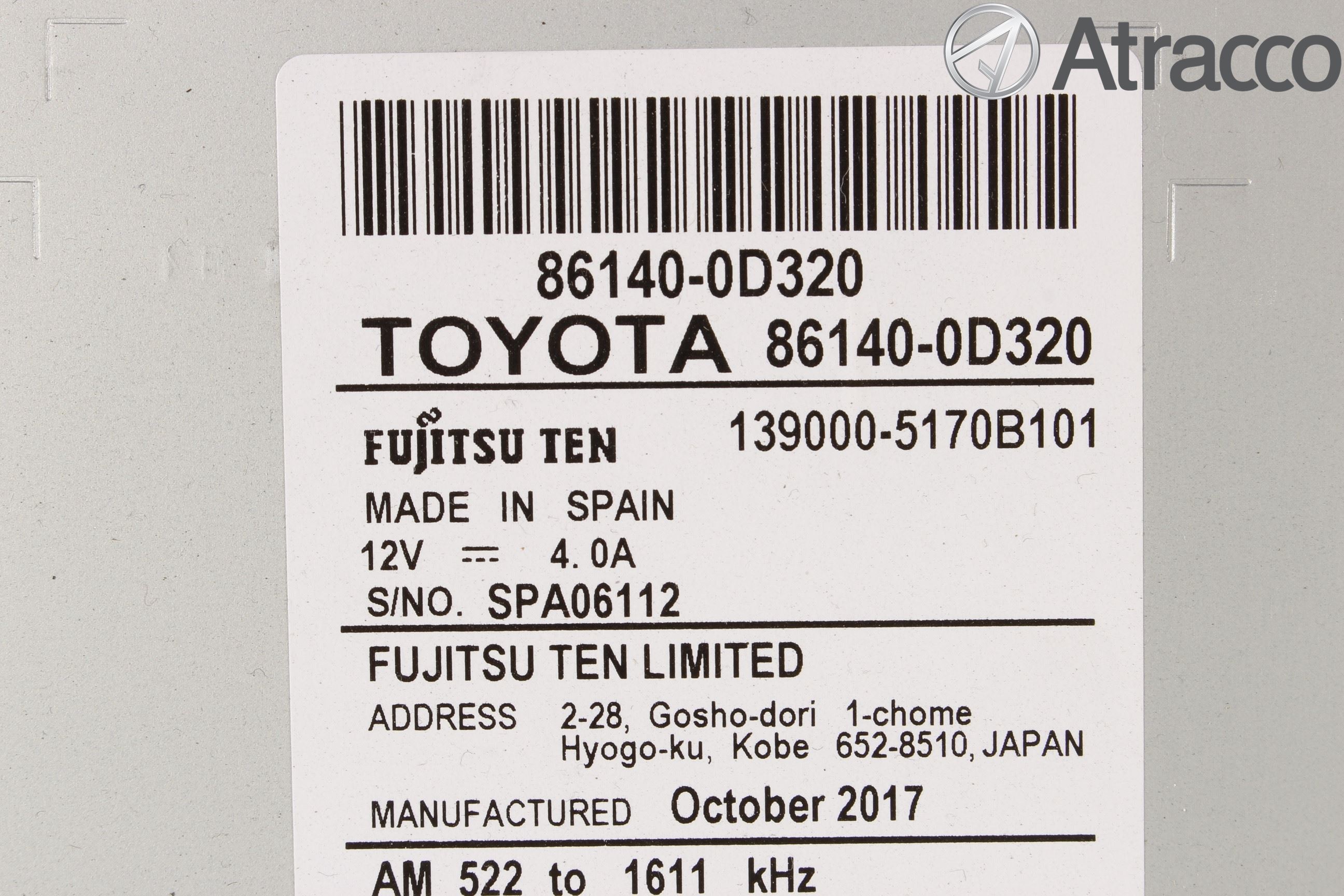 Toyota YARIS XP130 15-20 Stereo Radio Med Cd