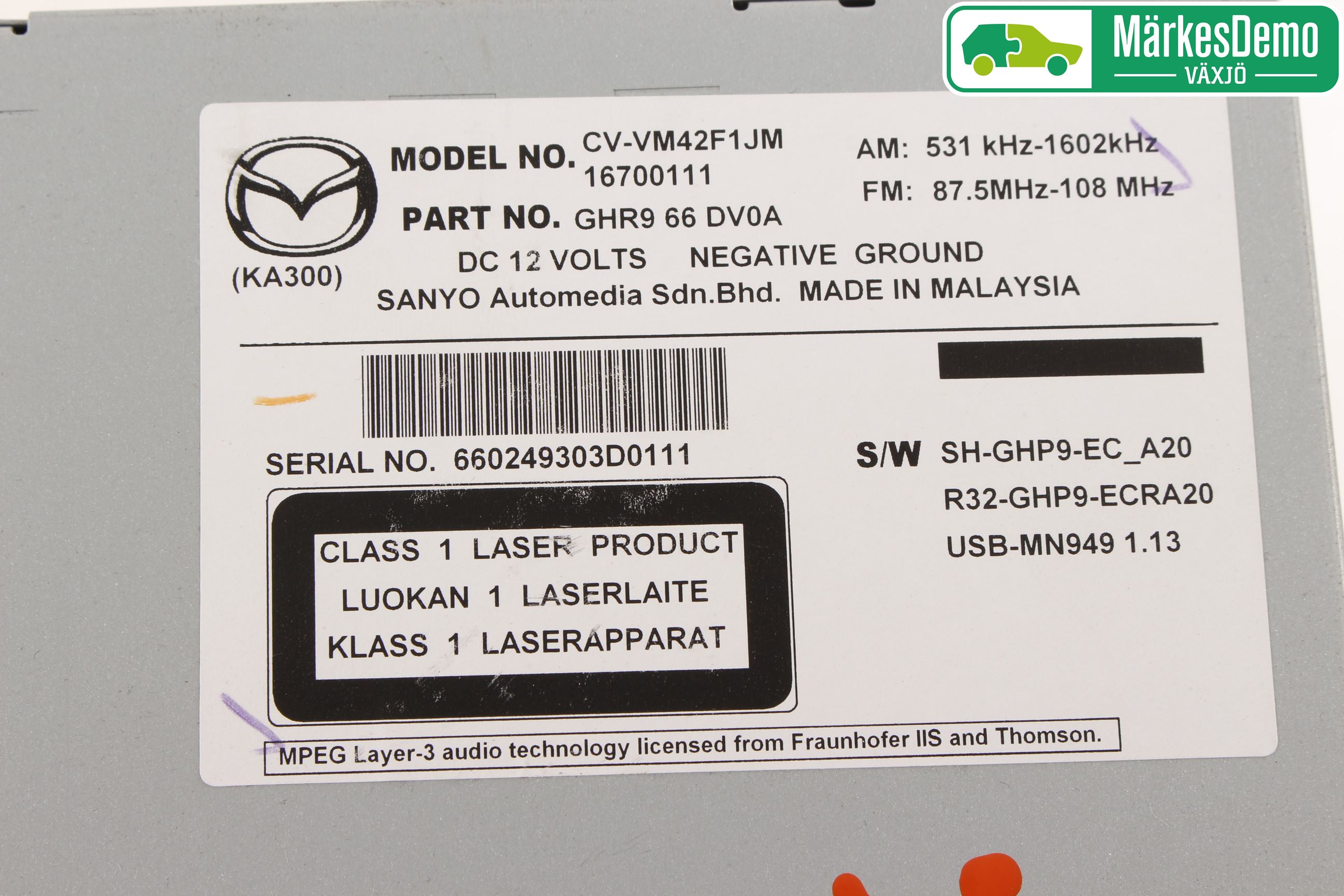 Mazda 6 13- Stereo Radio Med Cd