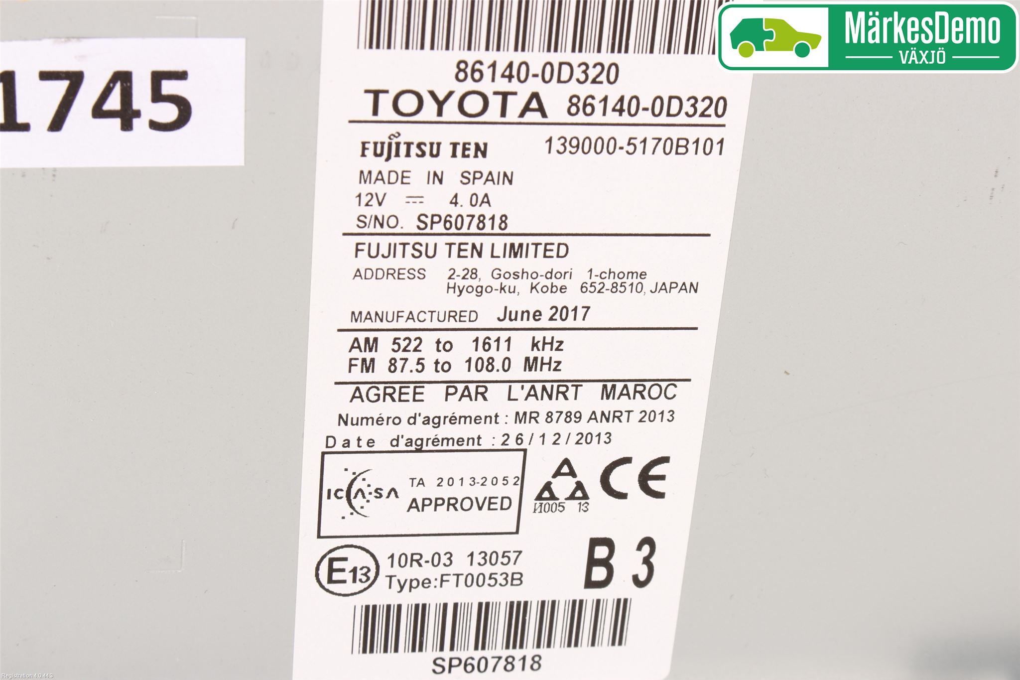 Toyota YARIS XP130 15-20 Stereo Radio Med Cd