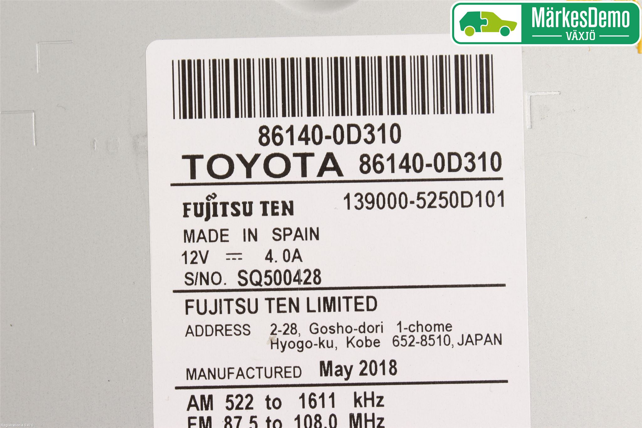 Toyota YARIS XP130 15-20 Stereo Radio Med Cd