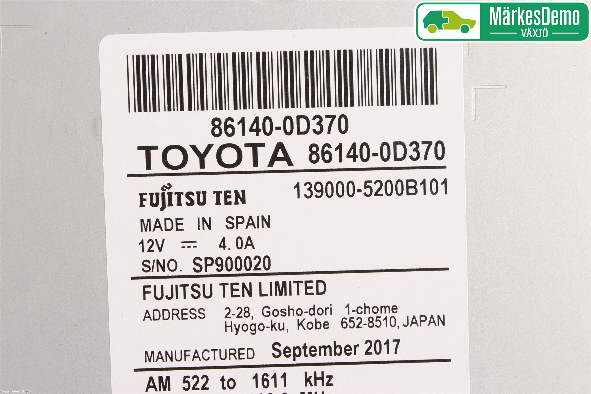 Toyota YARIS XP130 15-20 Stereo Radio Med Cd