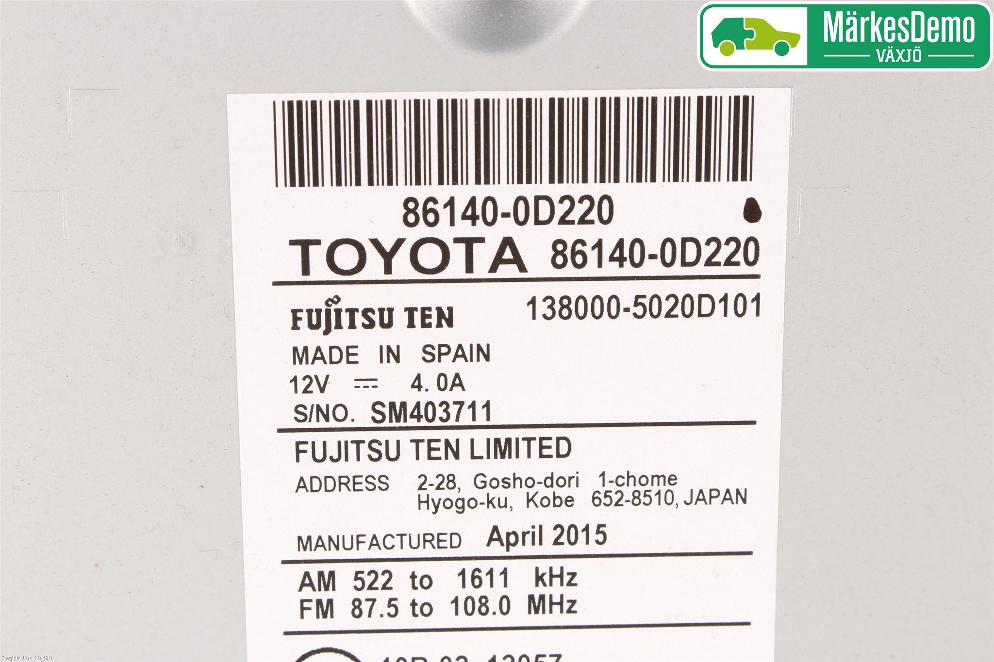 Toyota YARIS XP130 15-20 Stereo Radio Med Cd