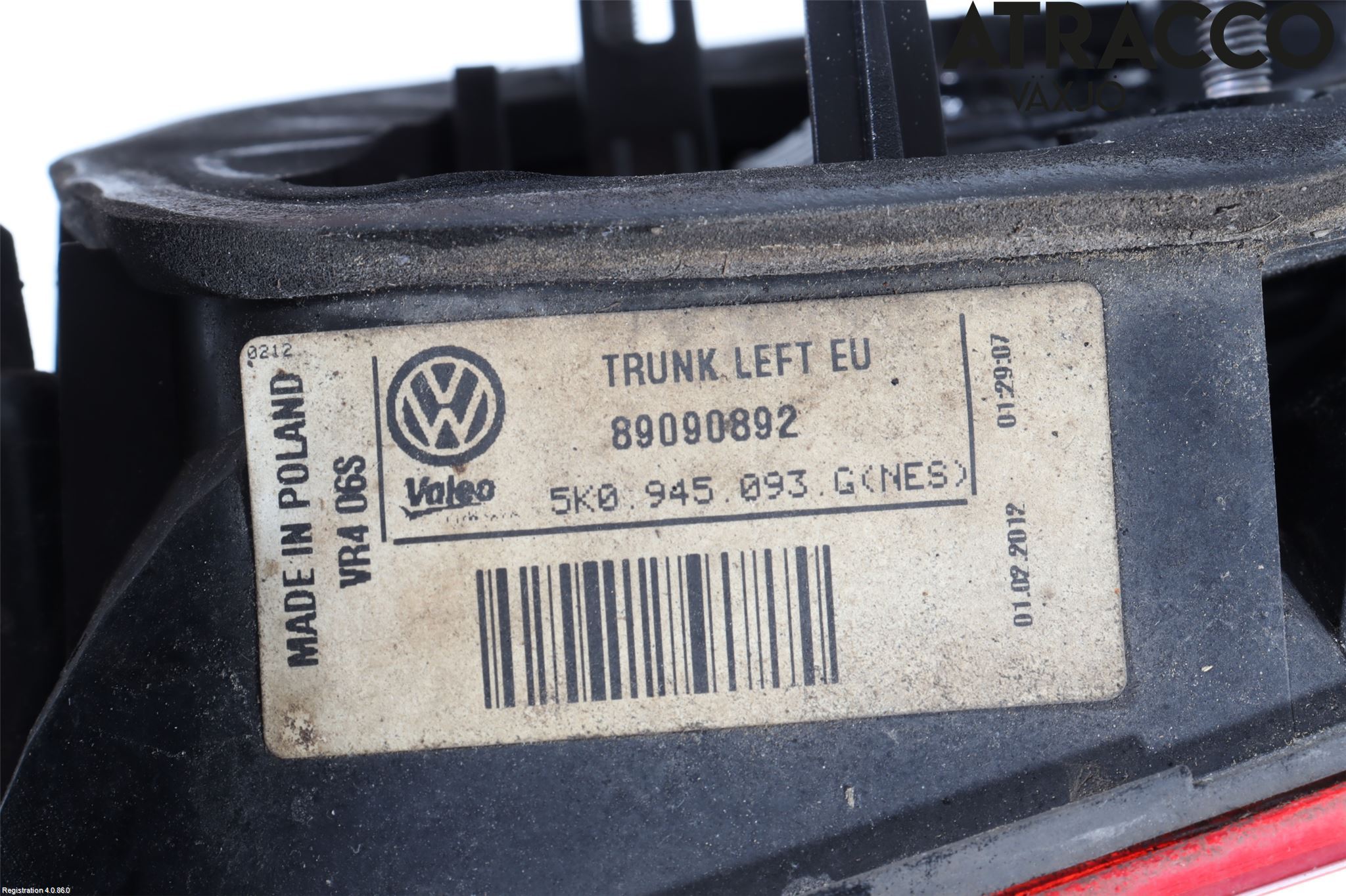 Volkswagen VW GOLF VI 09-13 Baklykt Venstre  På Luke(Indre
