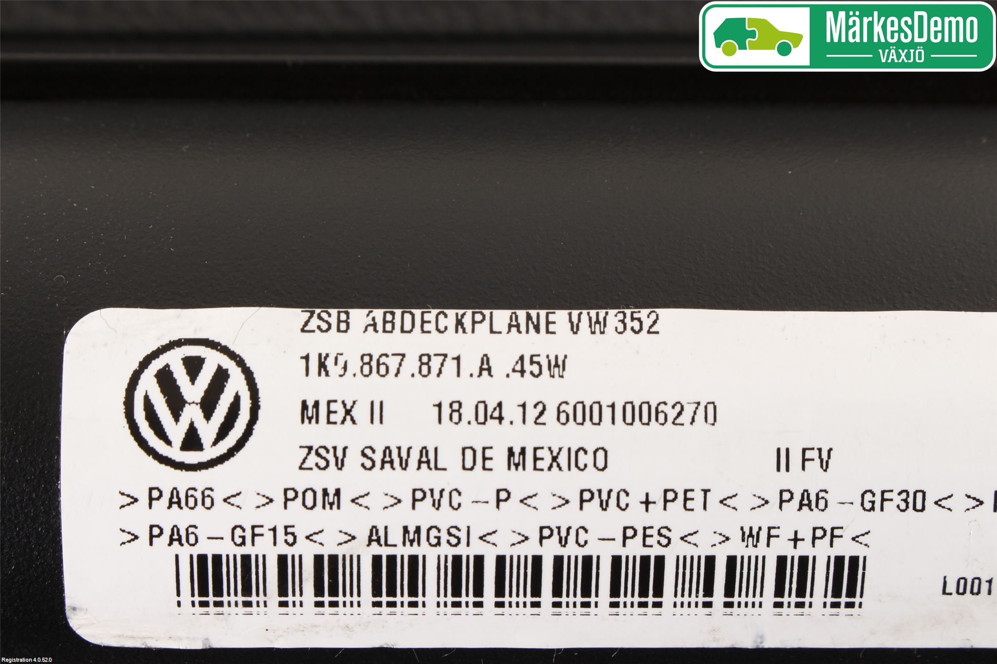 Volkswagen VW GOLF VI 09-13 Innr Innsyn Beskytelse Stv