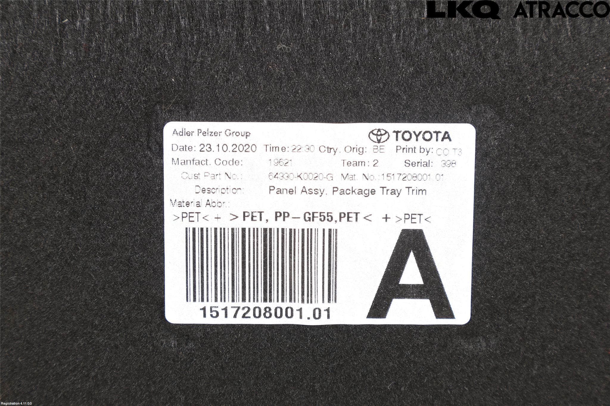 Toyota YARIS XP21 20- Innr Hattehylle