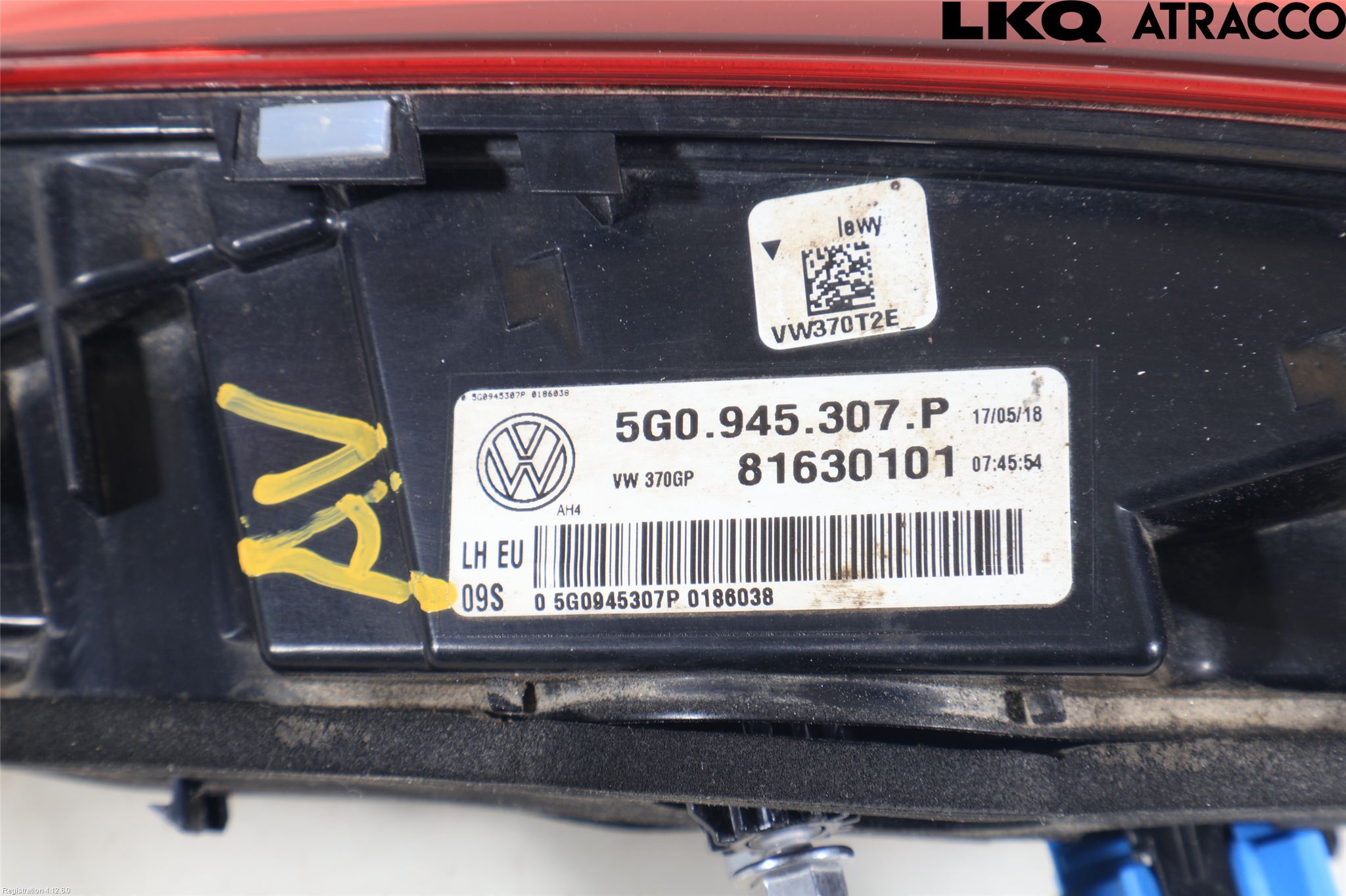 Volkswagen VW GOLF / E-GOLF VII 13-20 Baklykt Venstre  På Luke(Indre