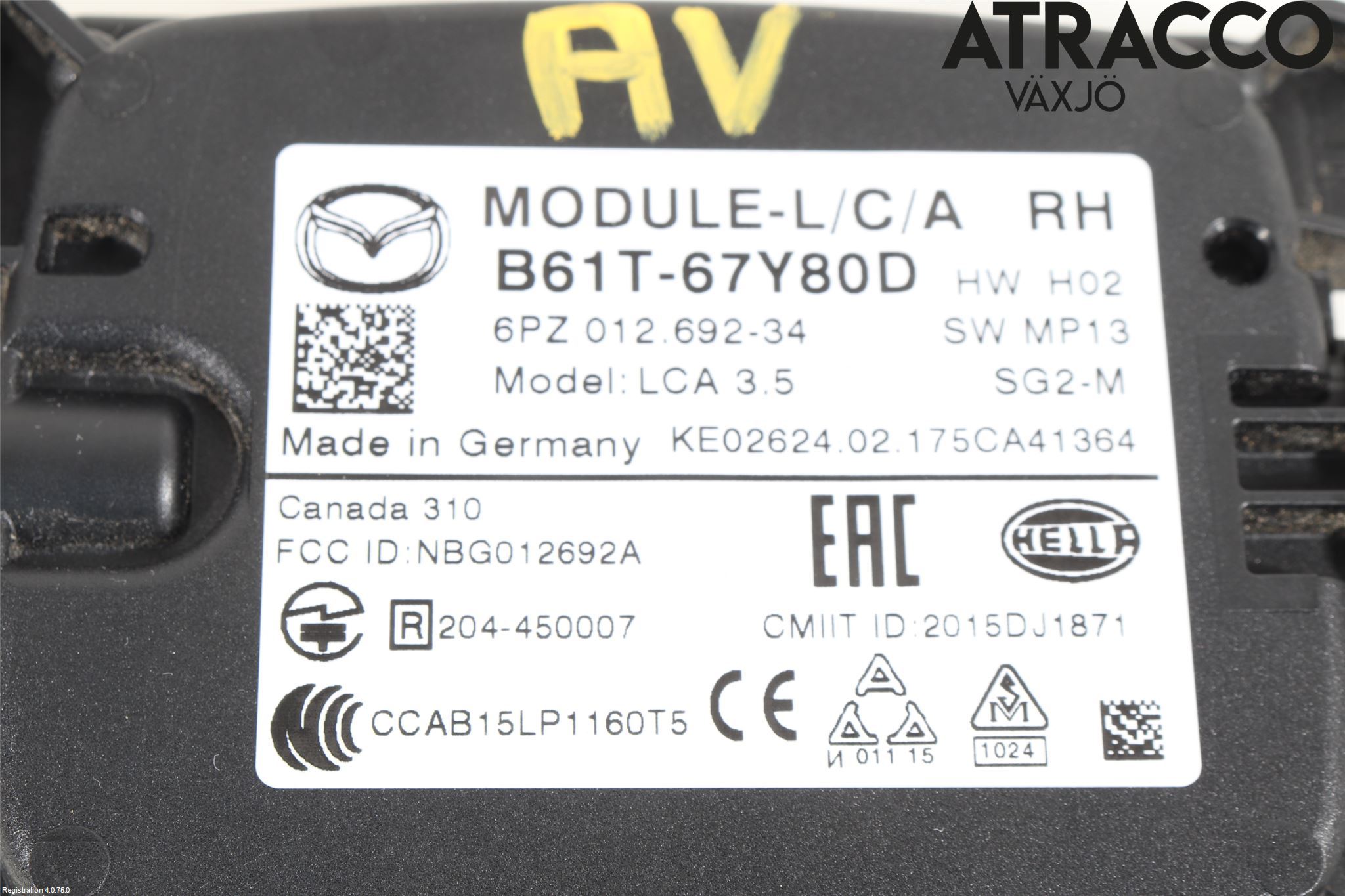 Mazda 3 III 14-19 Sensor Kollisjonsbeskyttelse