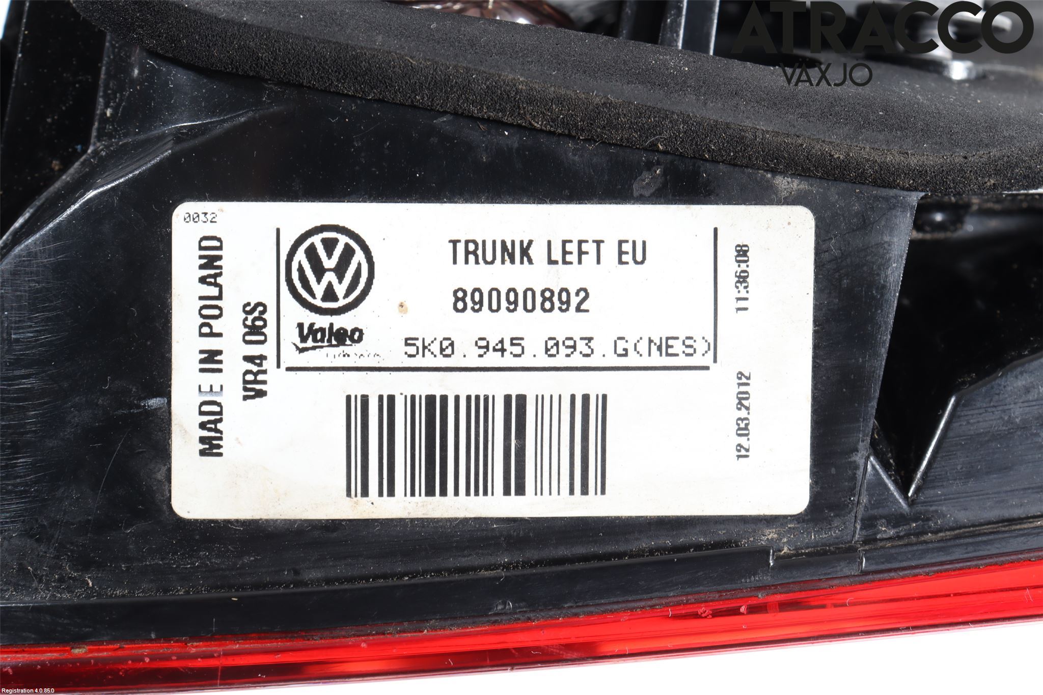 Volkswagen VW GOLF VI 09-13 Baklykt Venstre  På Luke(Indre