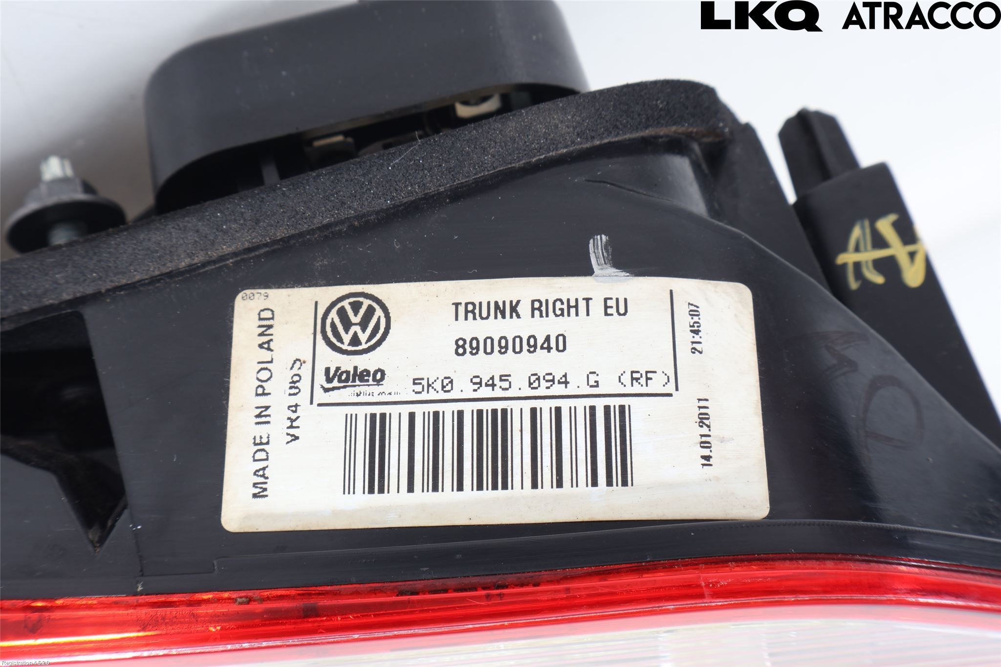 Volkswagen VW GOLF VI 09-13 Baklykt Høyre  På Luke(Indre)