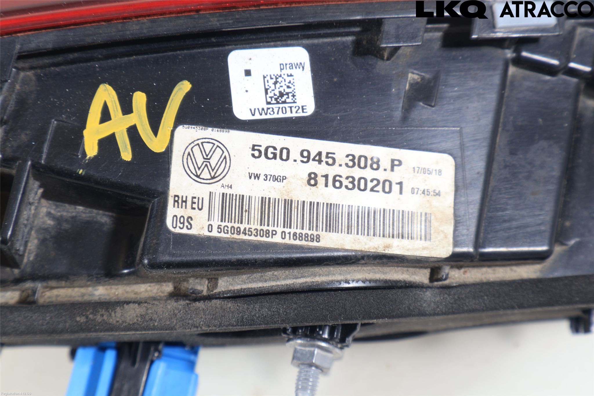 Volkswagen VW GOLF / E-GOLF VII 13-20 Baklykt Høyre  På Luke(Indre)