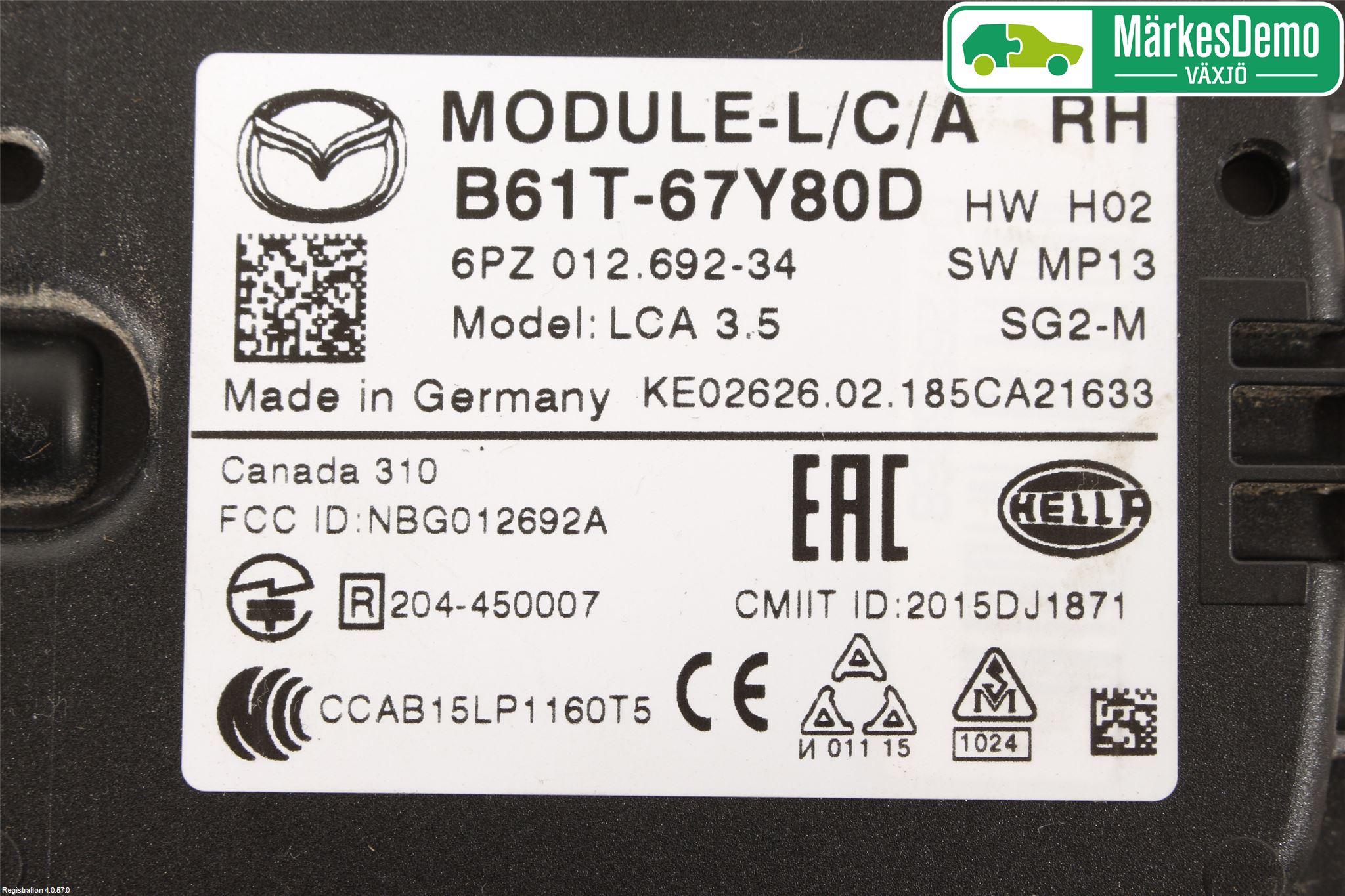 Mazda 3 III 14-19 Sensor Kollisjonsbeskyttelse