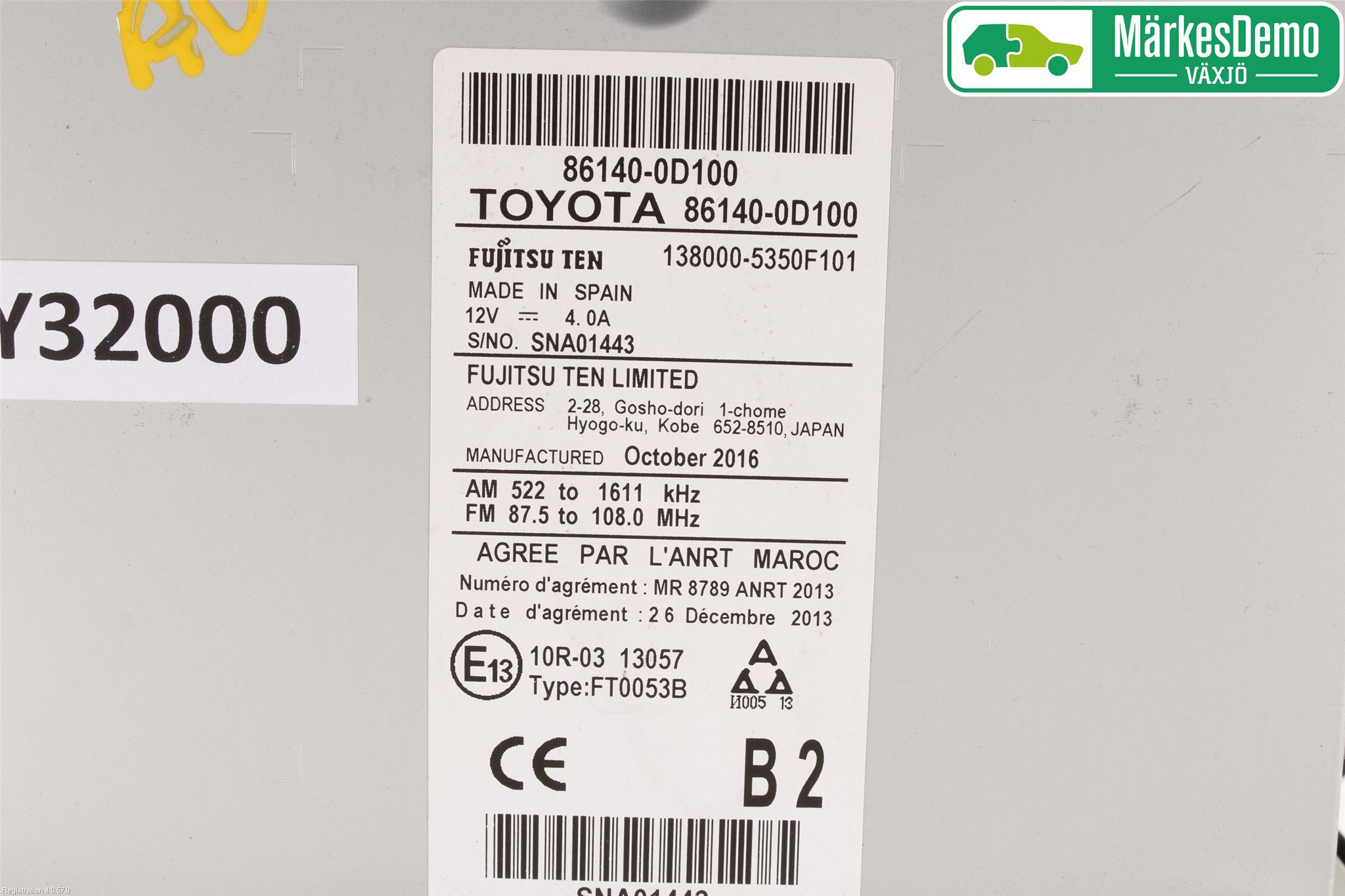 Toyota YARIS XP130 15-20 Stereo Radio Med Cd