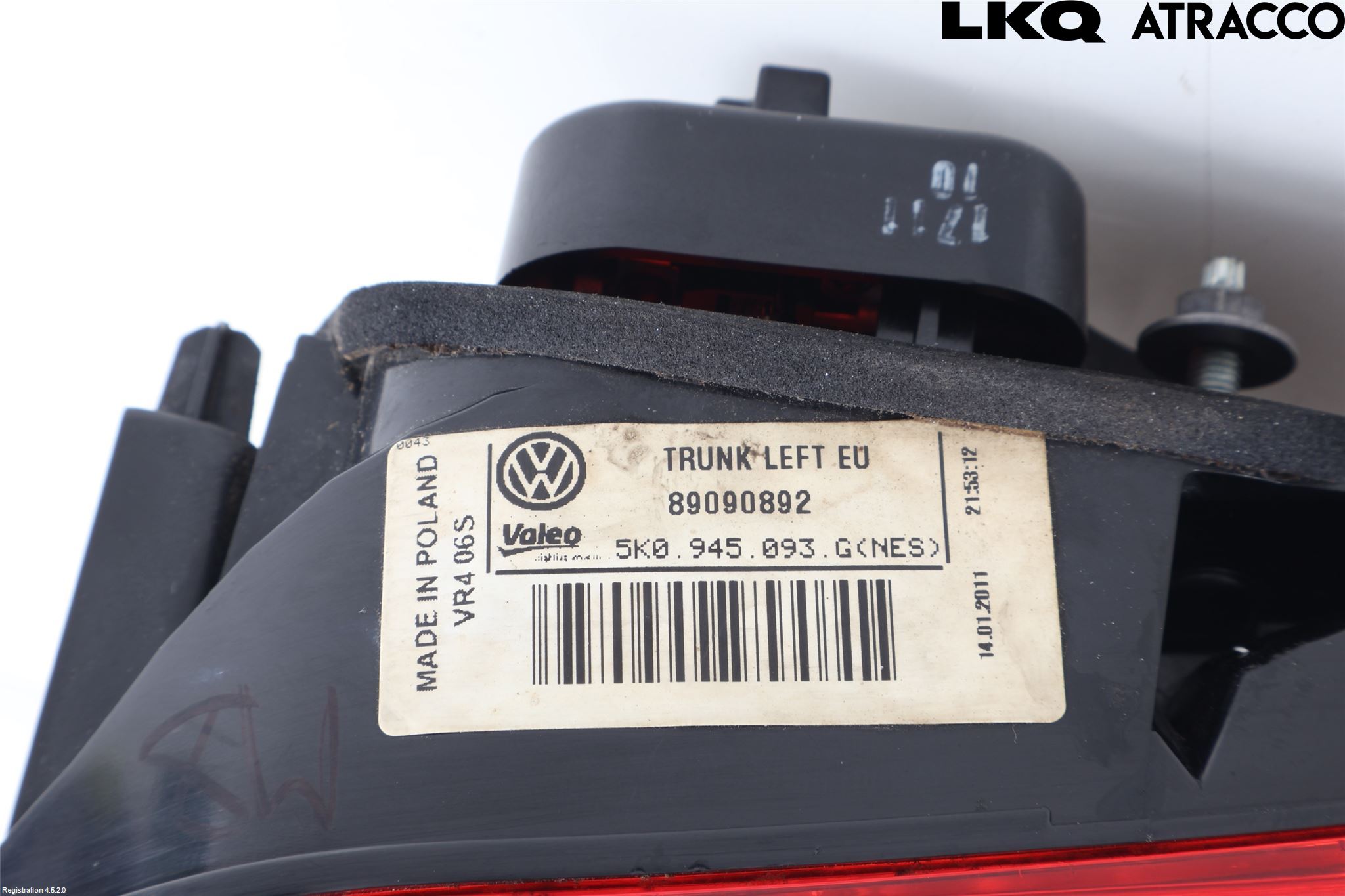 Volkswagen VW GOLF VI 09-13 Baklykt Venstre  På Luke(Indre