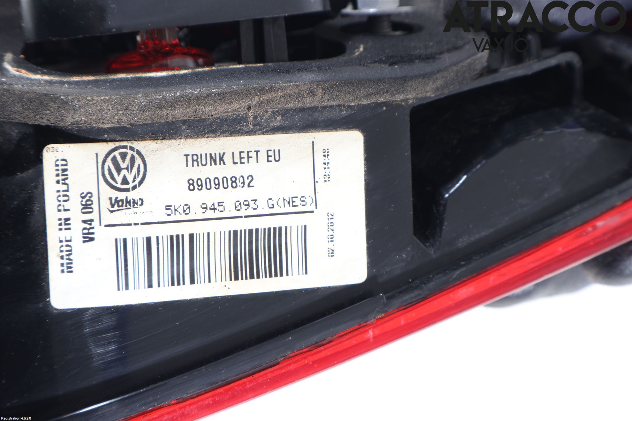 Volkswagen VW GOLF VI 09-13 Baklykt Venstre  På Luke(Indre
