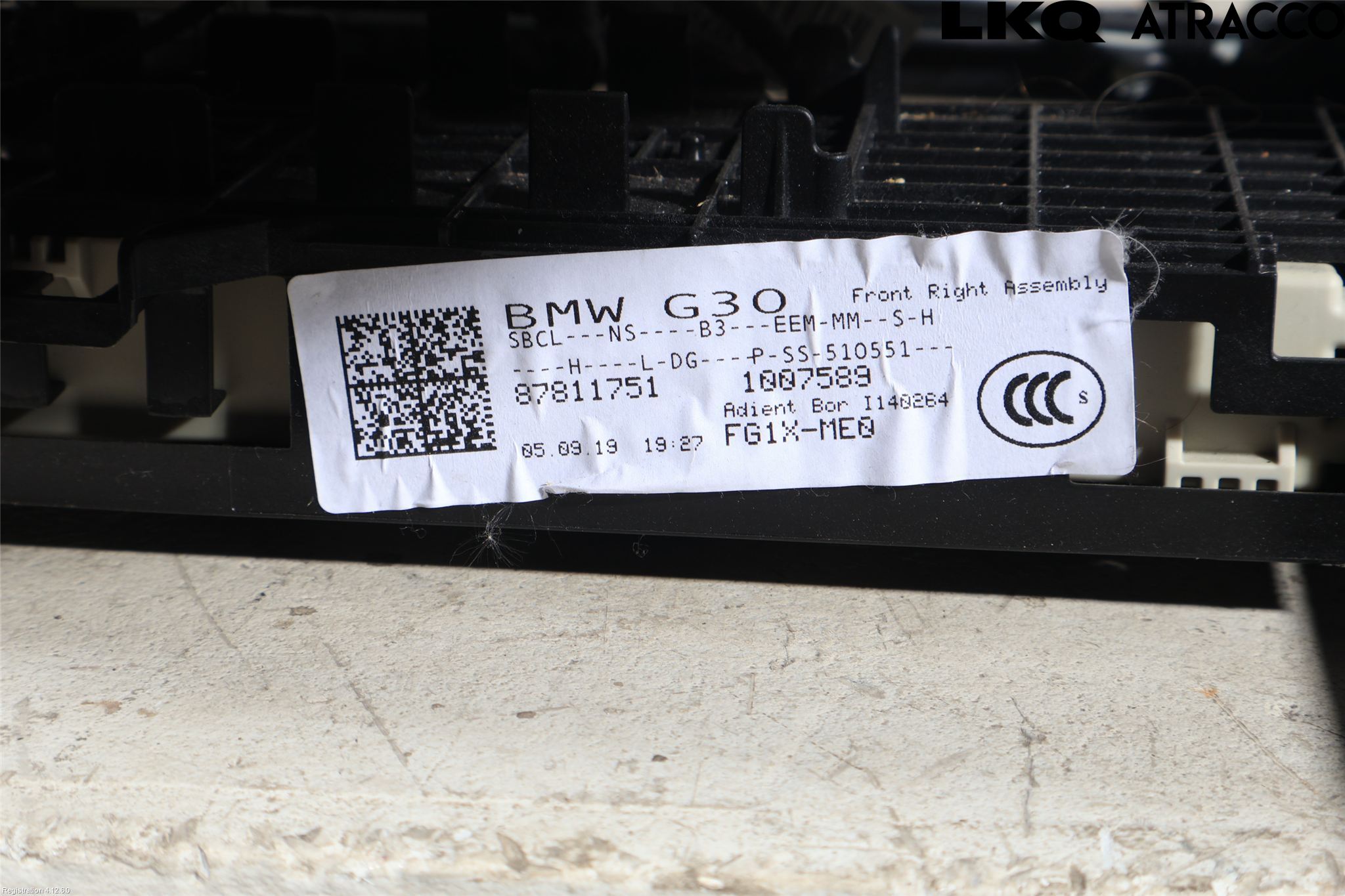 BMW 5 G30/G31/F90 17-23 Innr Sete Foran Høyre