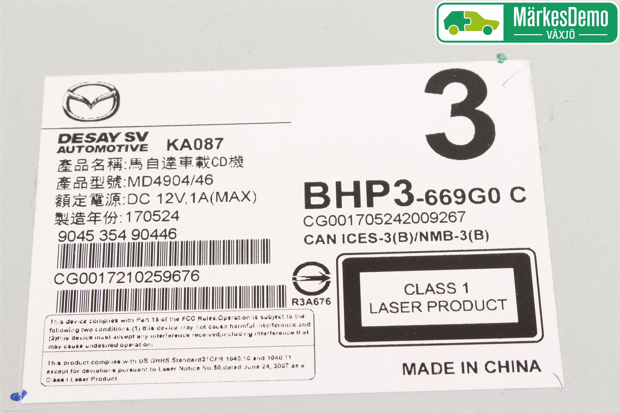 Mazda 3 III 14-19 Stereo Radio Med Cd