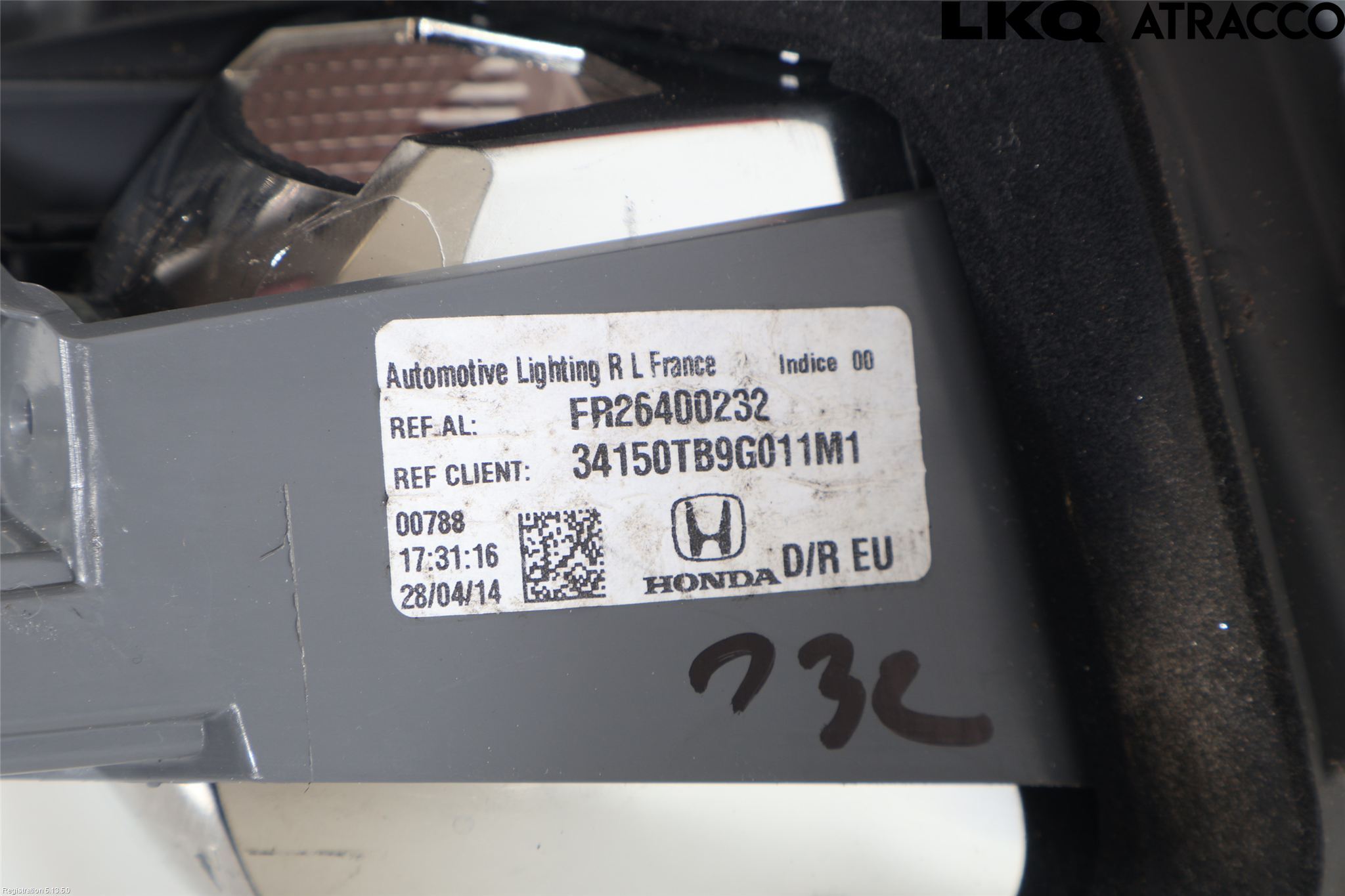 Honda CIVIC 12-16 Baklykt Høyre  På Luke(Indre)