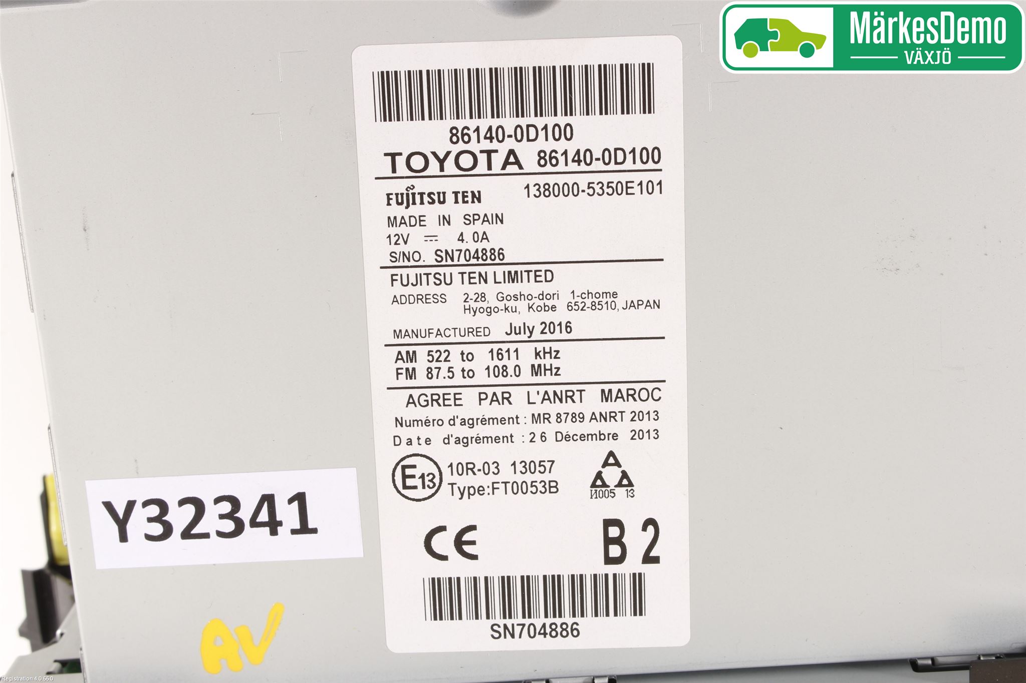 Toyota YARIS XP130 15-20 Stereo Radio Med Cd